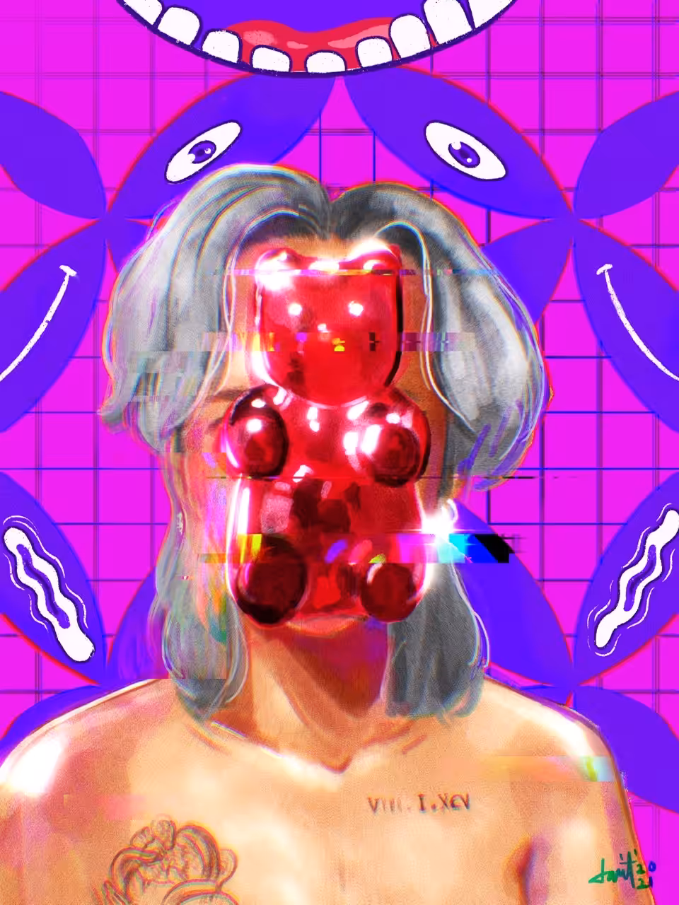 puprple face gummy bear