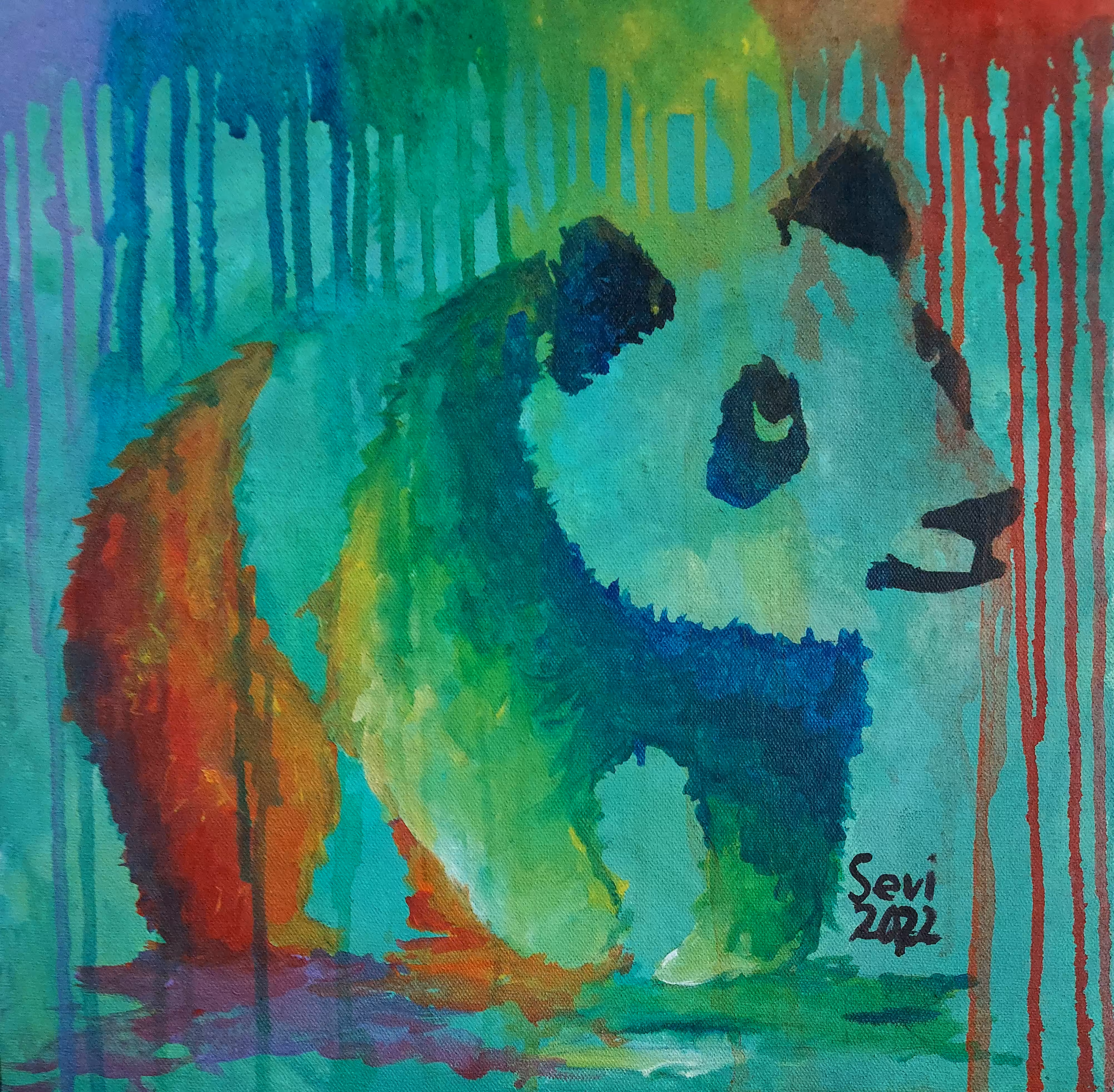 Rainbow Rain Panda by Sevi