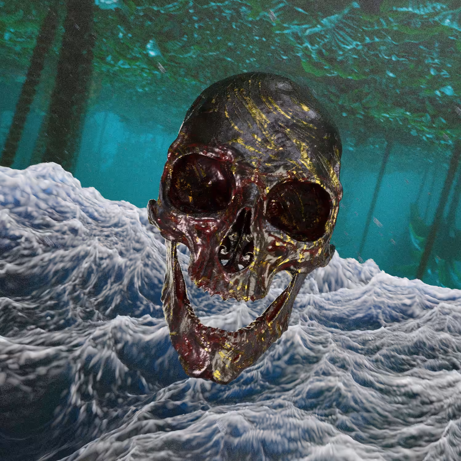 Skull on Water with mysterious background
