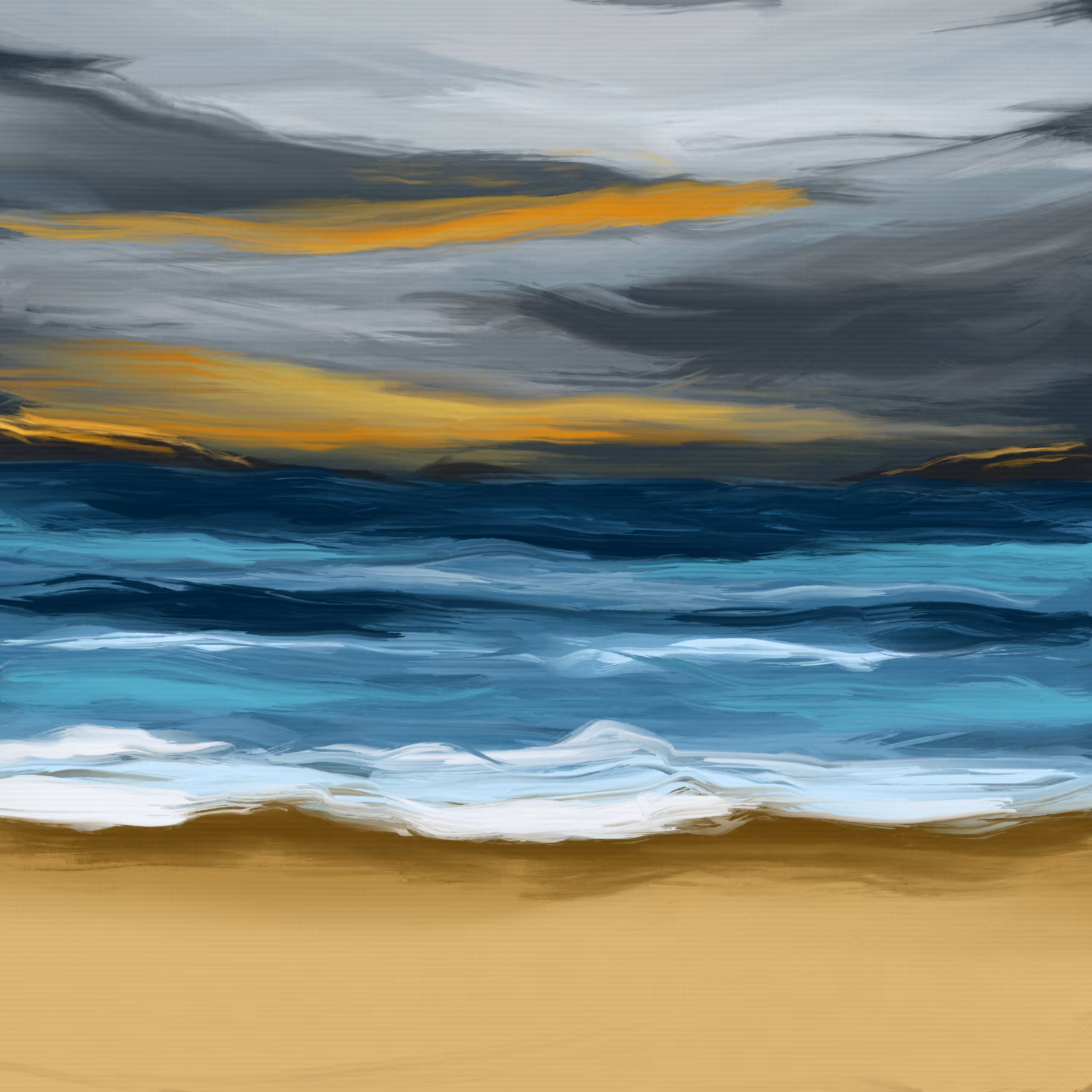 Sunset at the beach after a rainy day