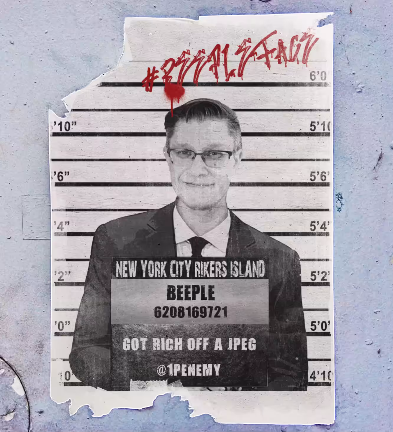 BEEPLE: MUGSHOT LINE UP By 1PENEMY 1/1 NFT Soho NYC