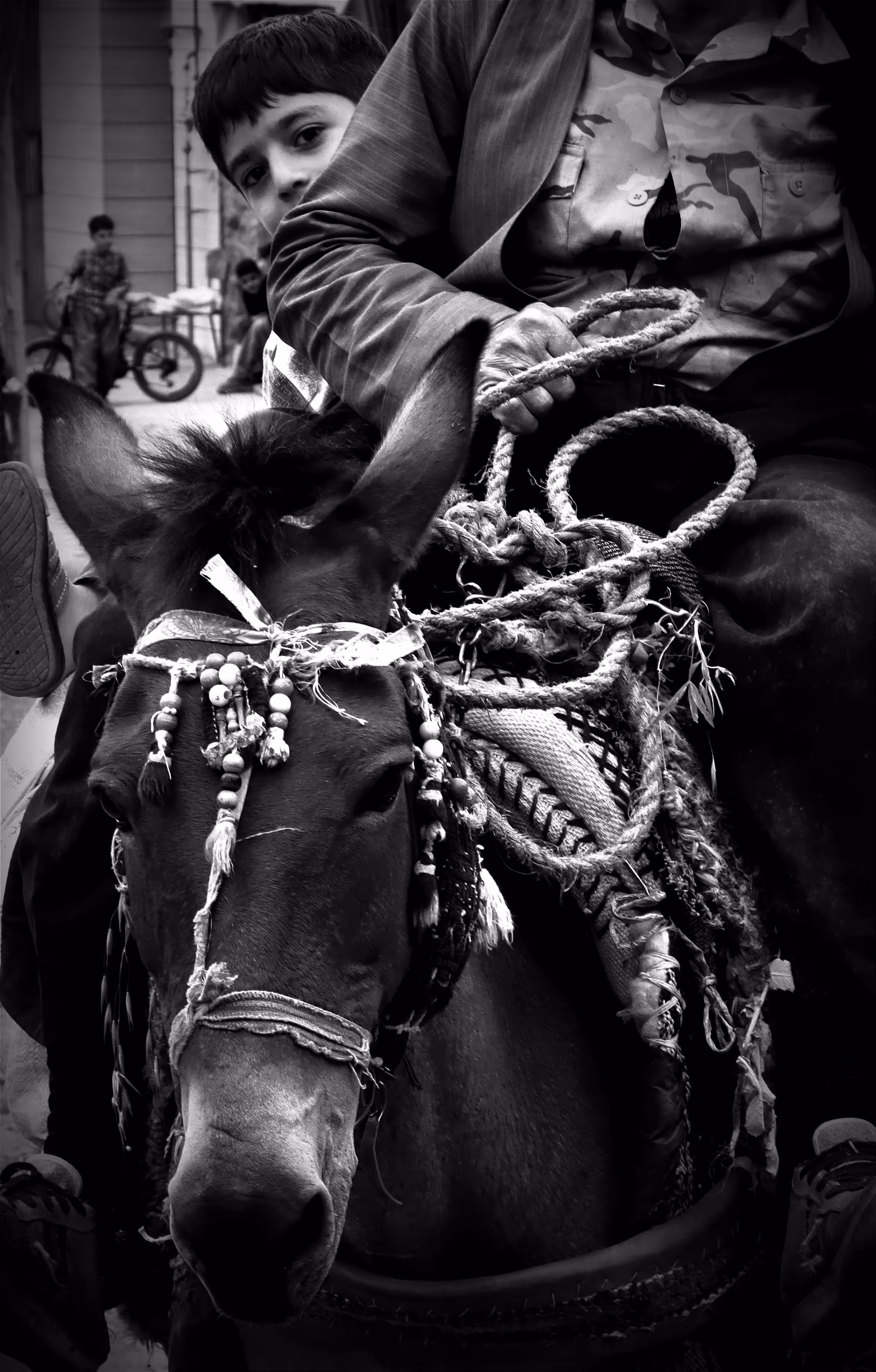 Riding a black horse