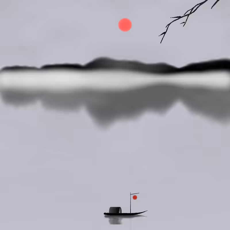 Lakes and Mountains Ink Painting #27