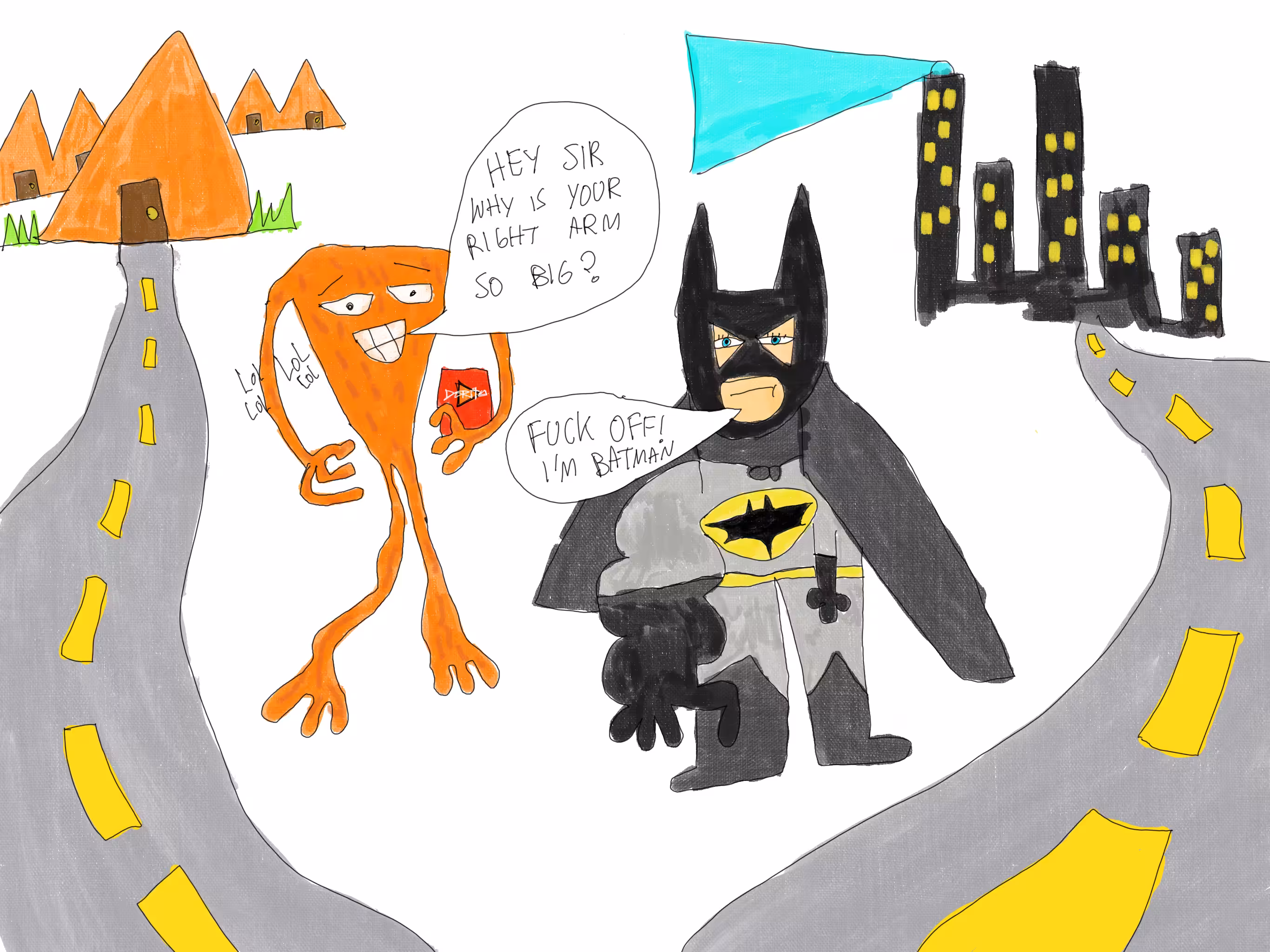 dorito man meets batman in unexpected encounter