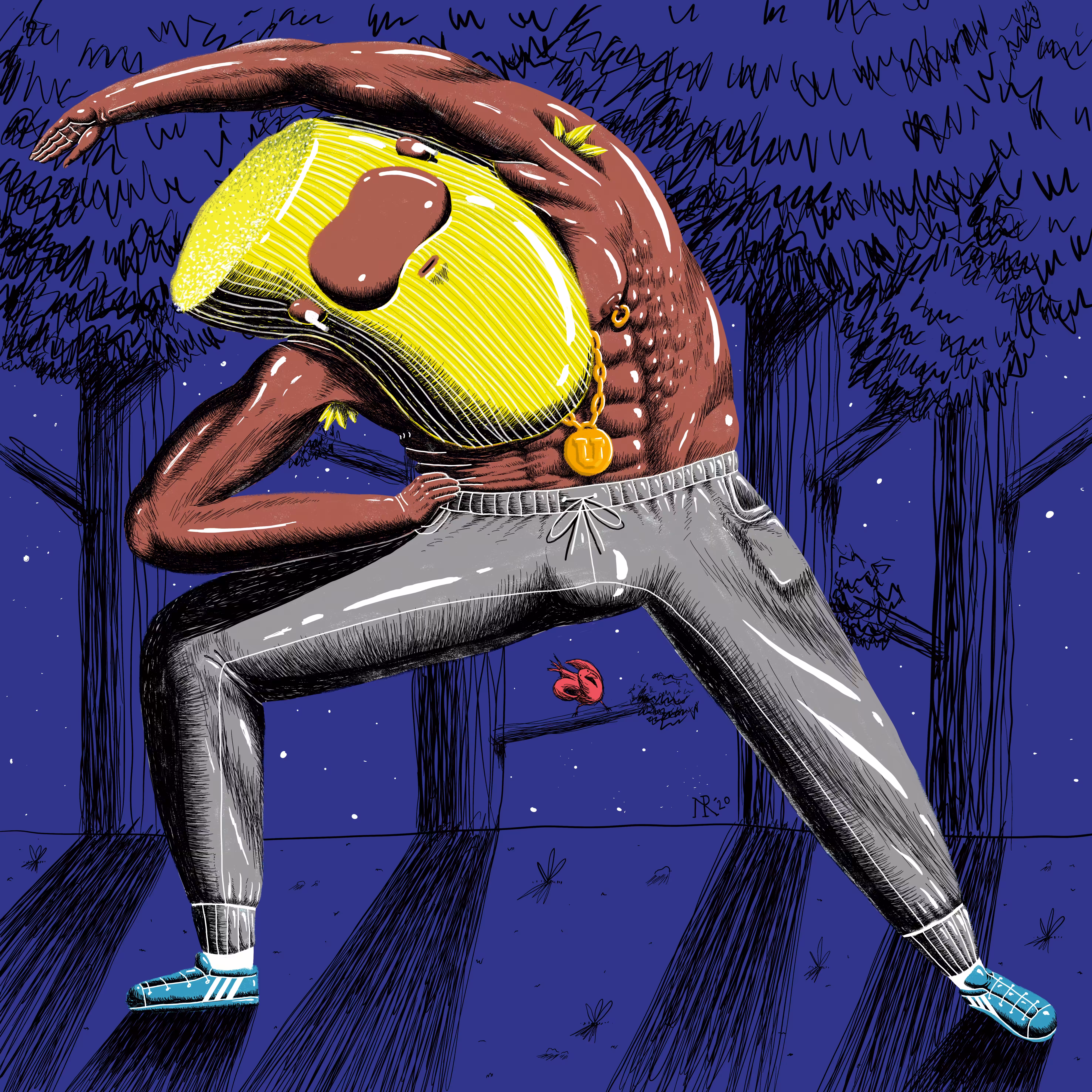 Muscular uncle showing how to do a night sport to a bird