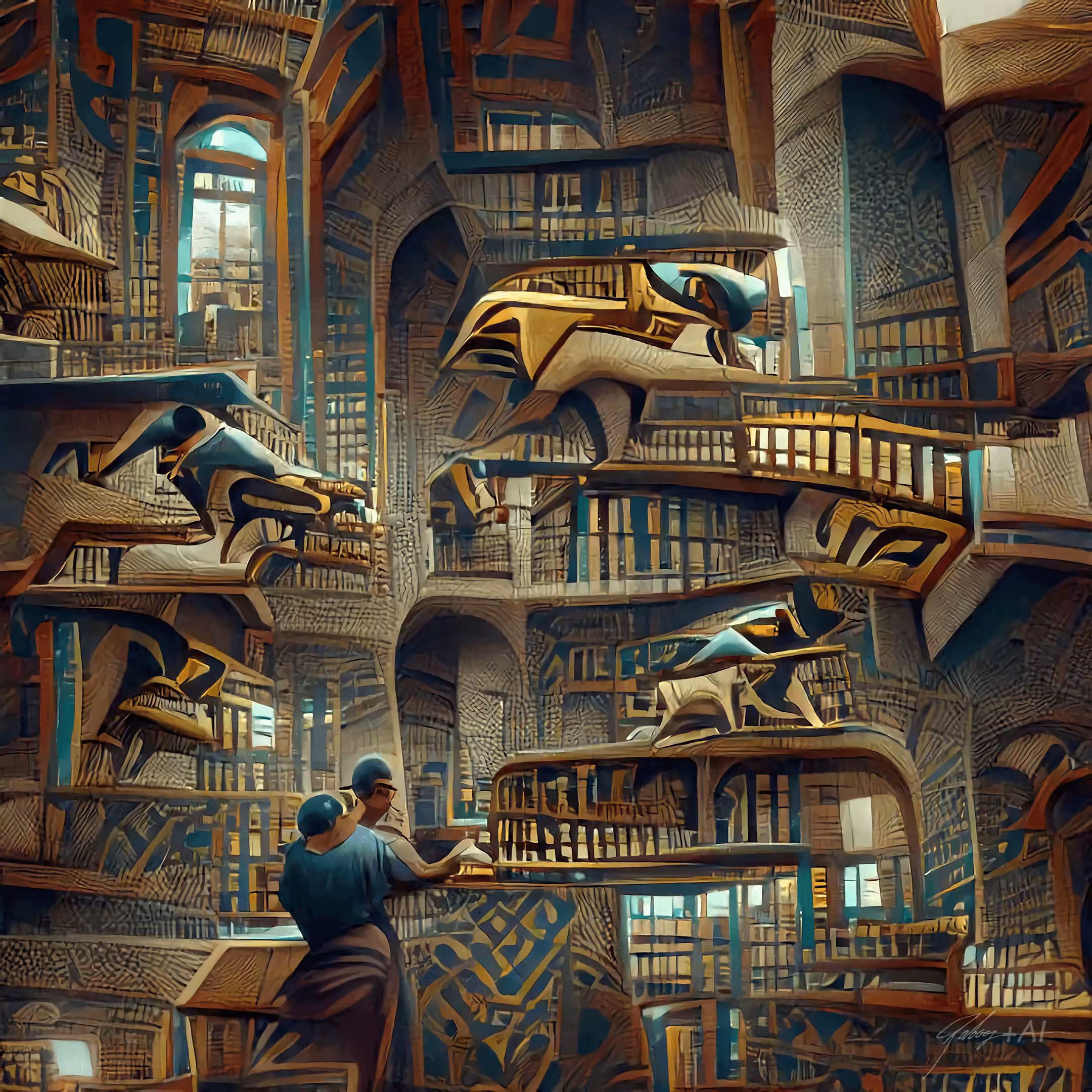 4 dimensional Egyptian Revival library