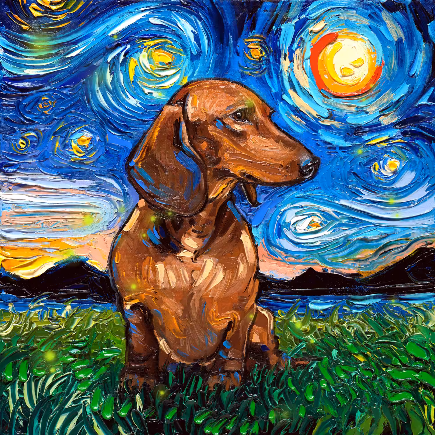 Brown Short Hair Dachshund Night