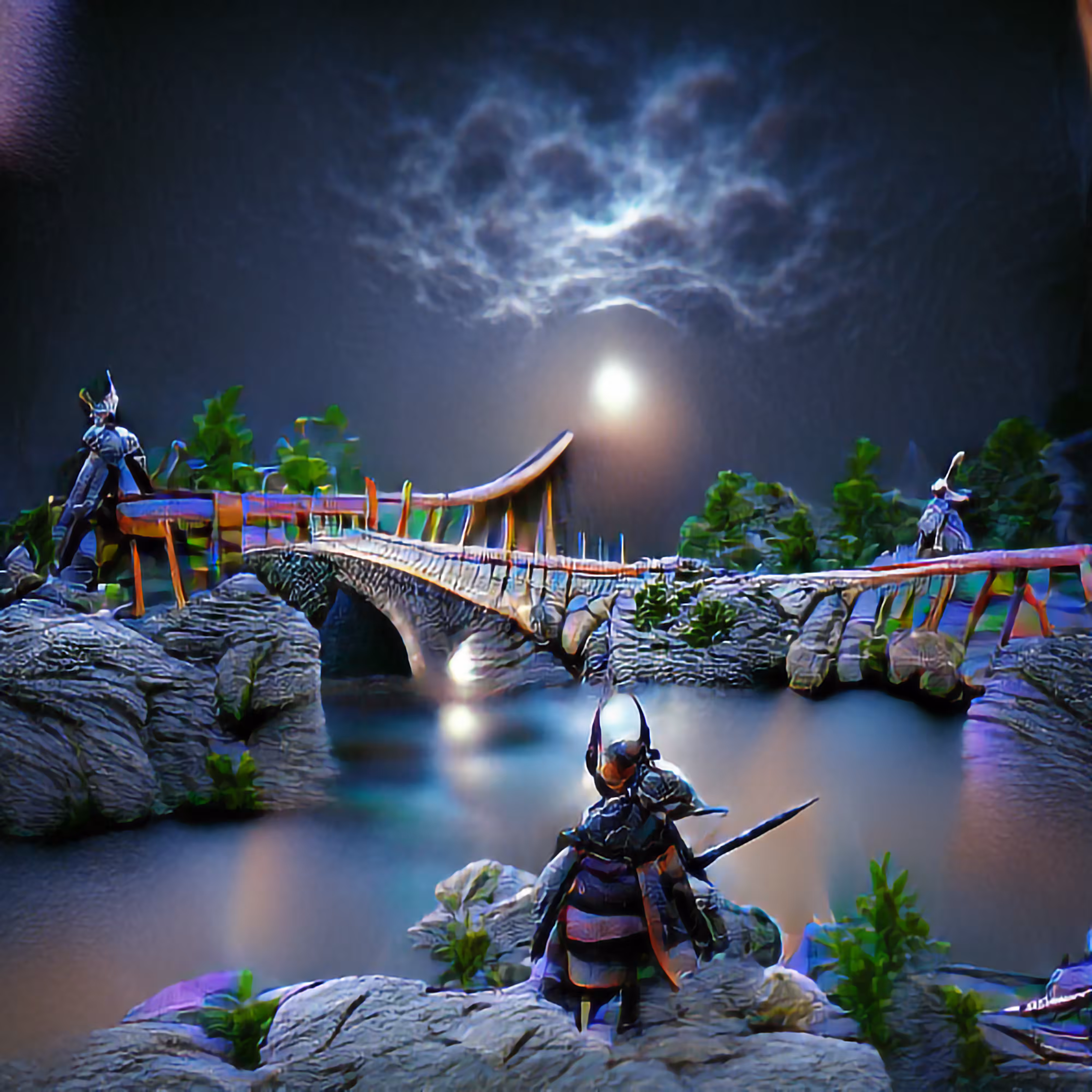 Samurai stalking in the moonlight