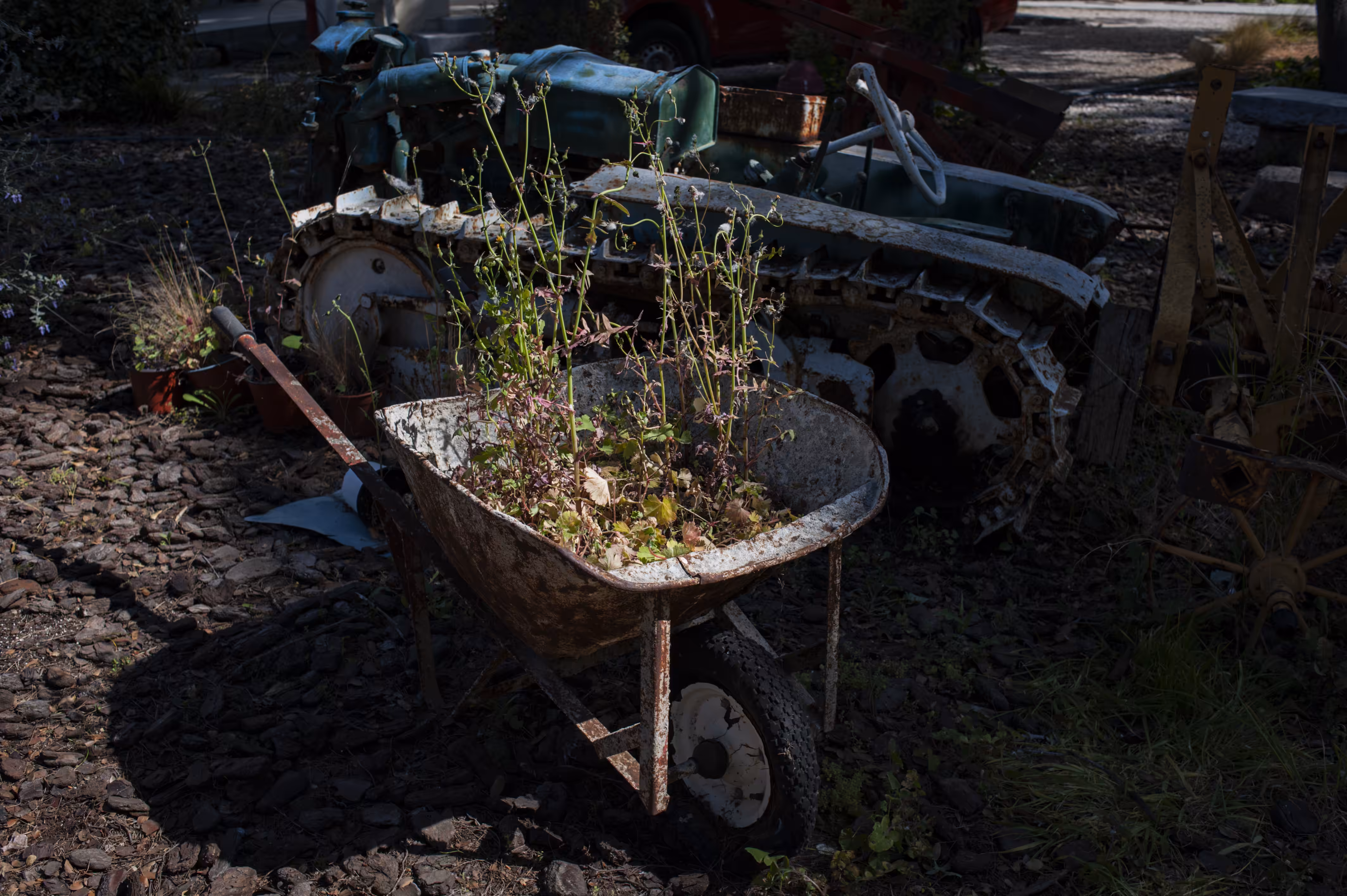 Wheelbarrow and Tractor