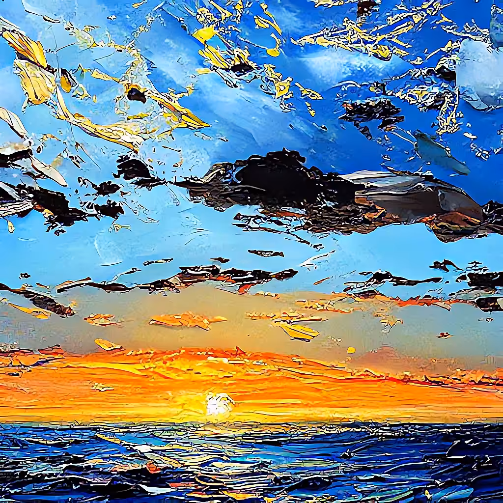 Sunset in the open sea