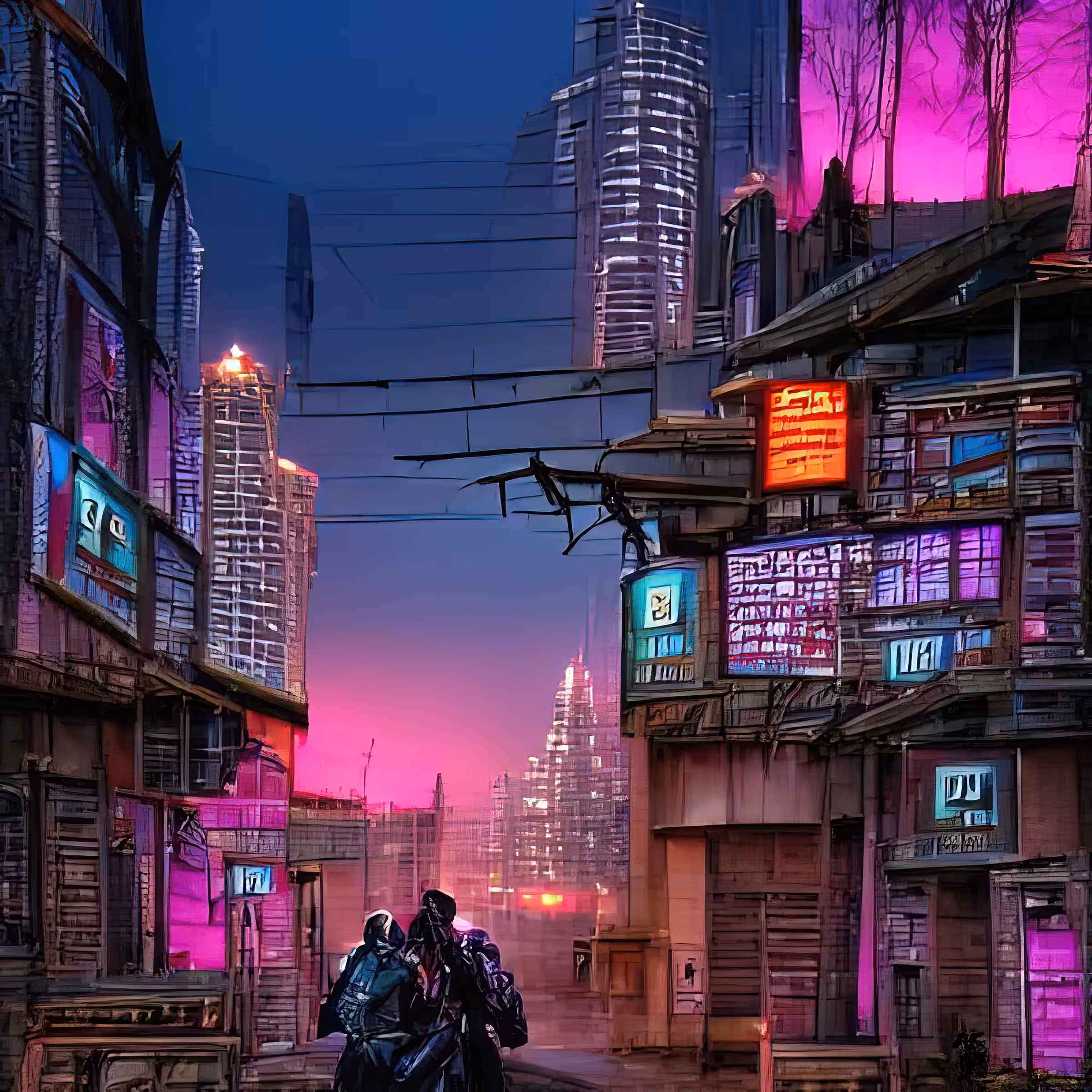 streets of cyberpunk city at dusk iZlPwru80QnCrjy7EcBK