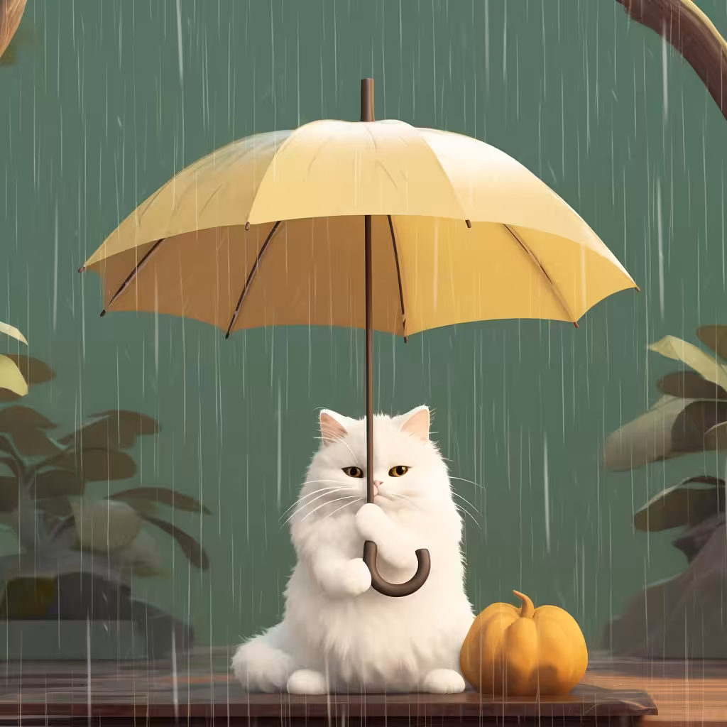The cat under the umbrella