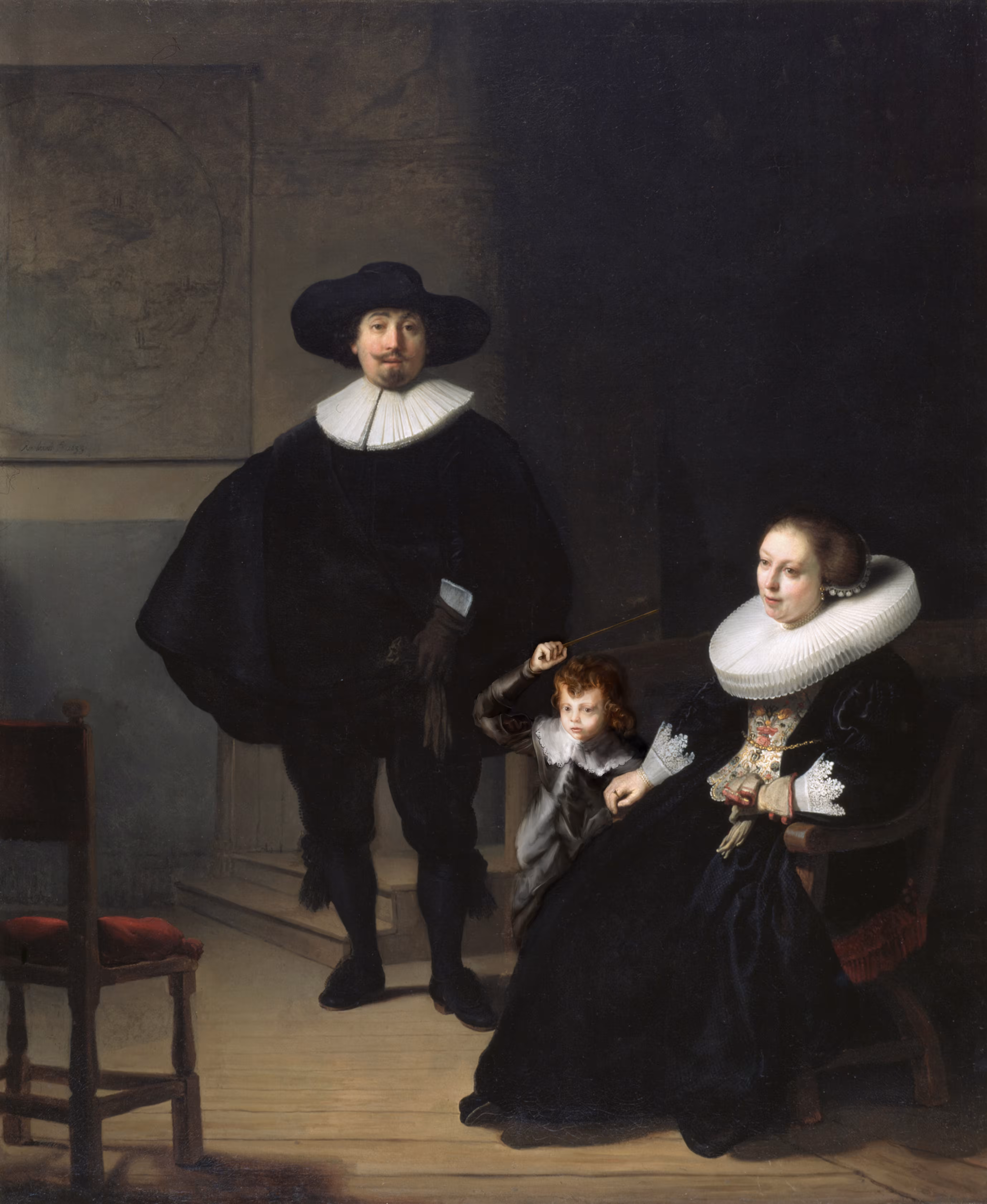 A Lady, a Child, and Gentleman in Black