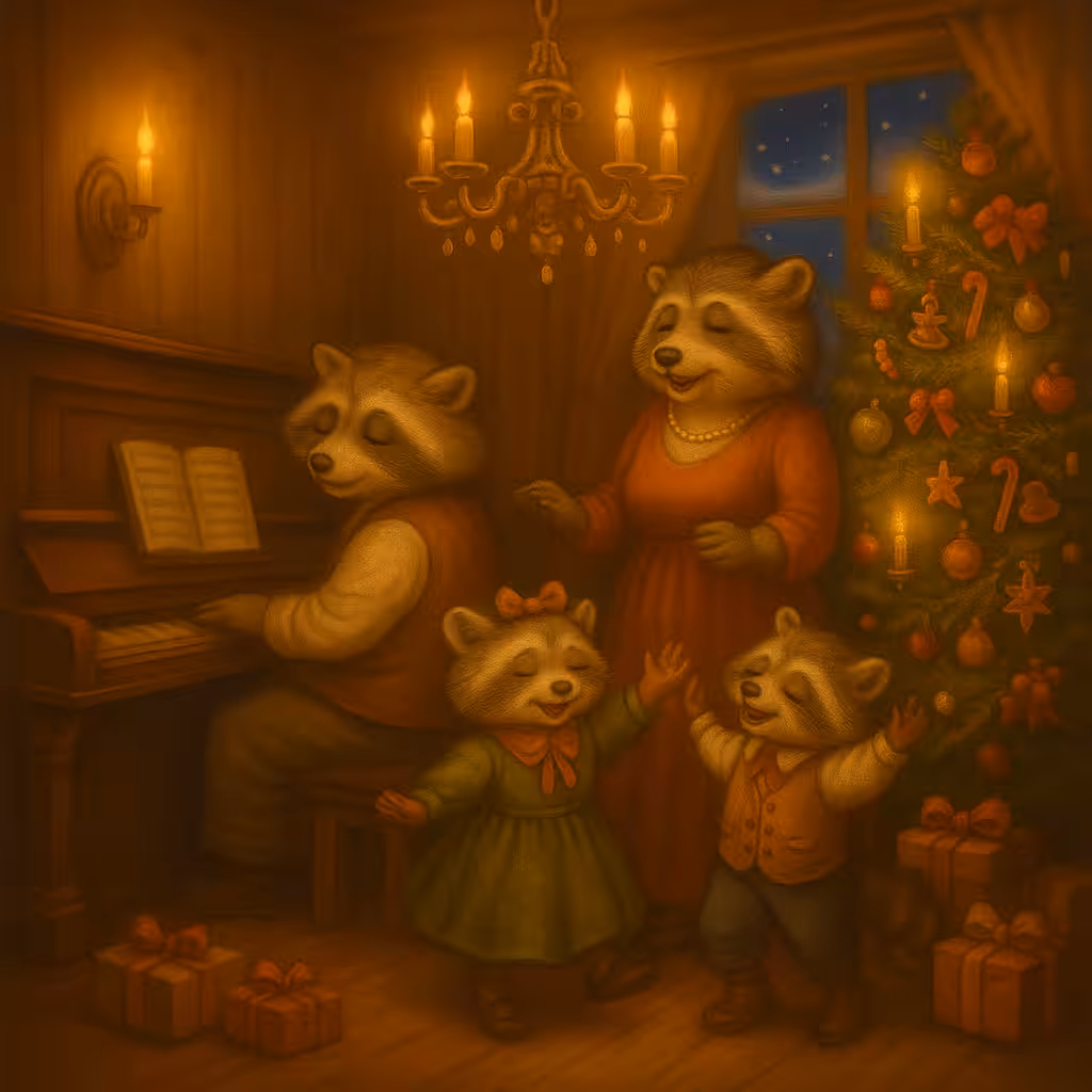 Hyrcanian Forest Raccoon Family Christmas Winter