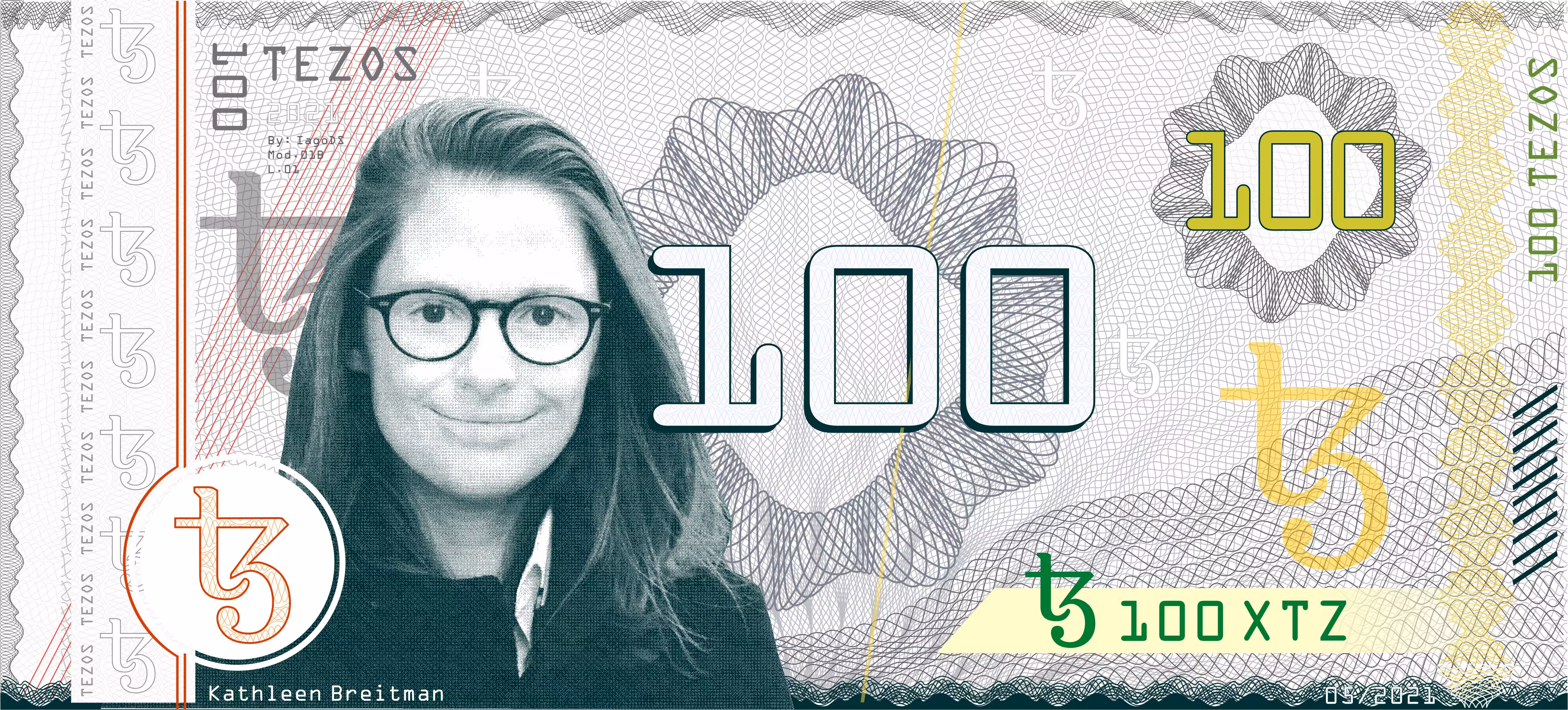 100 XTZ banknote Tezos - Nota de 100 TEZOS - 01/05/2021