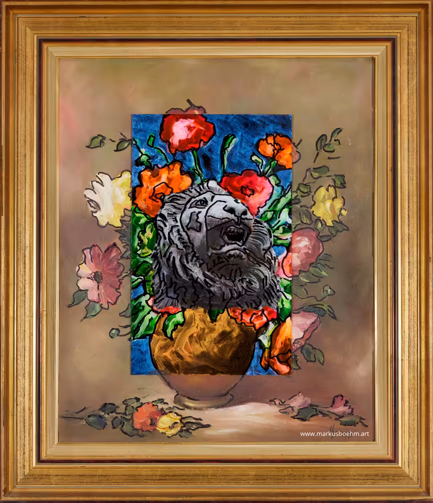 Lion in flowers