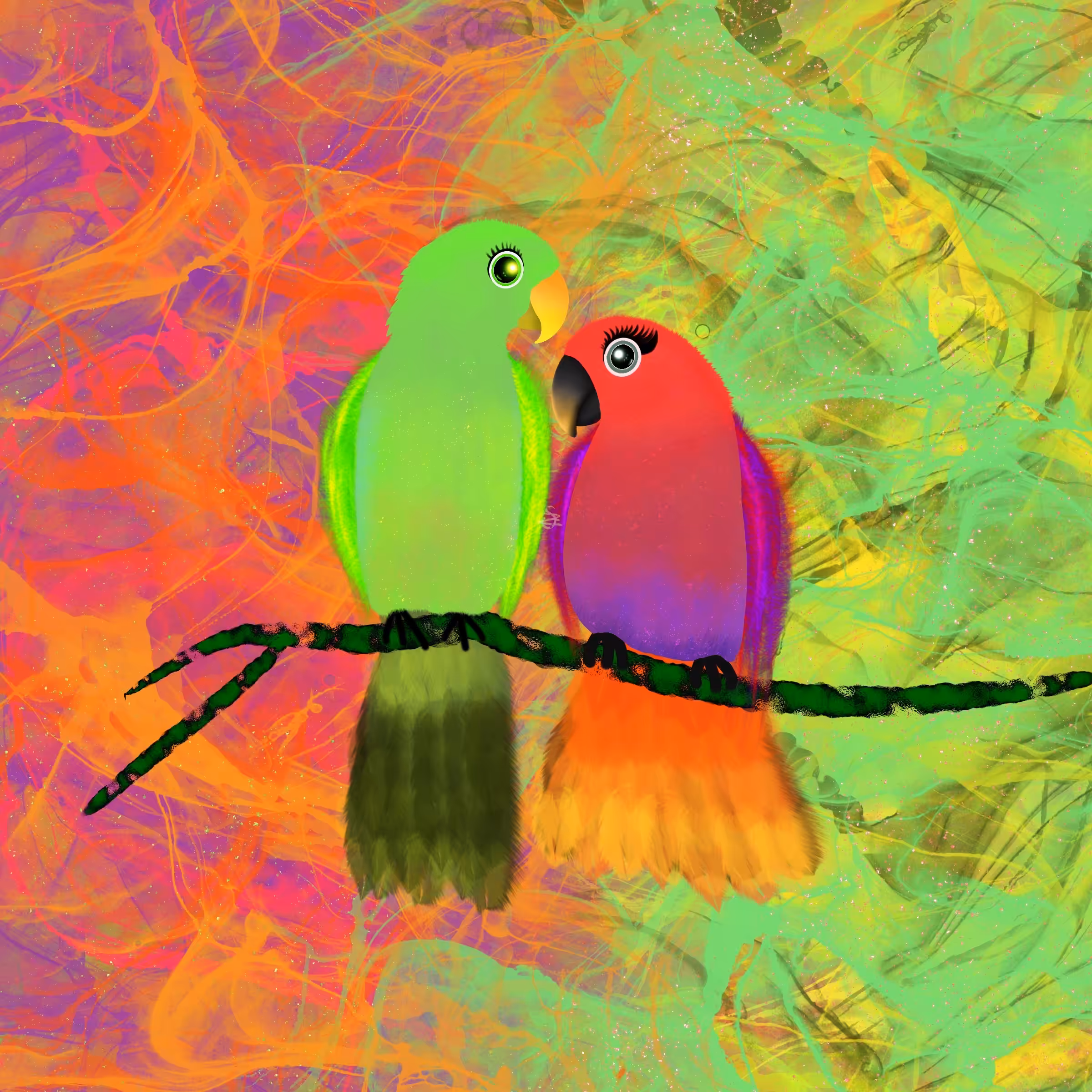 Eclectus Parrots In Love