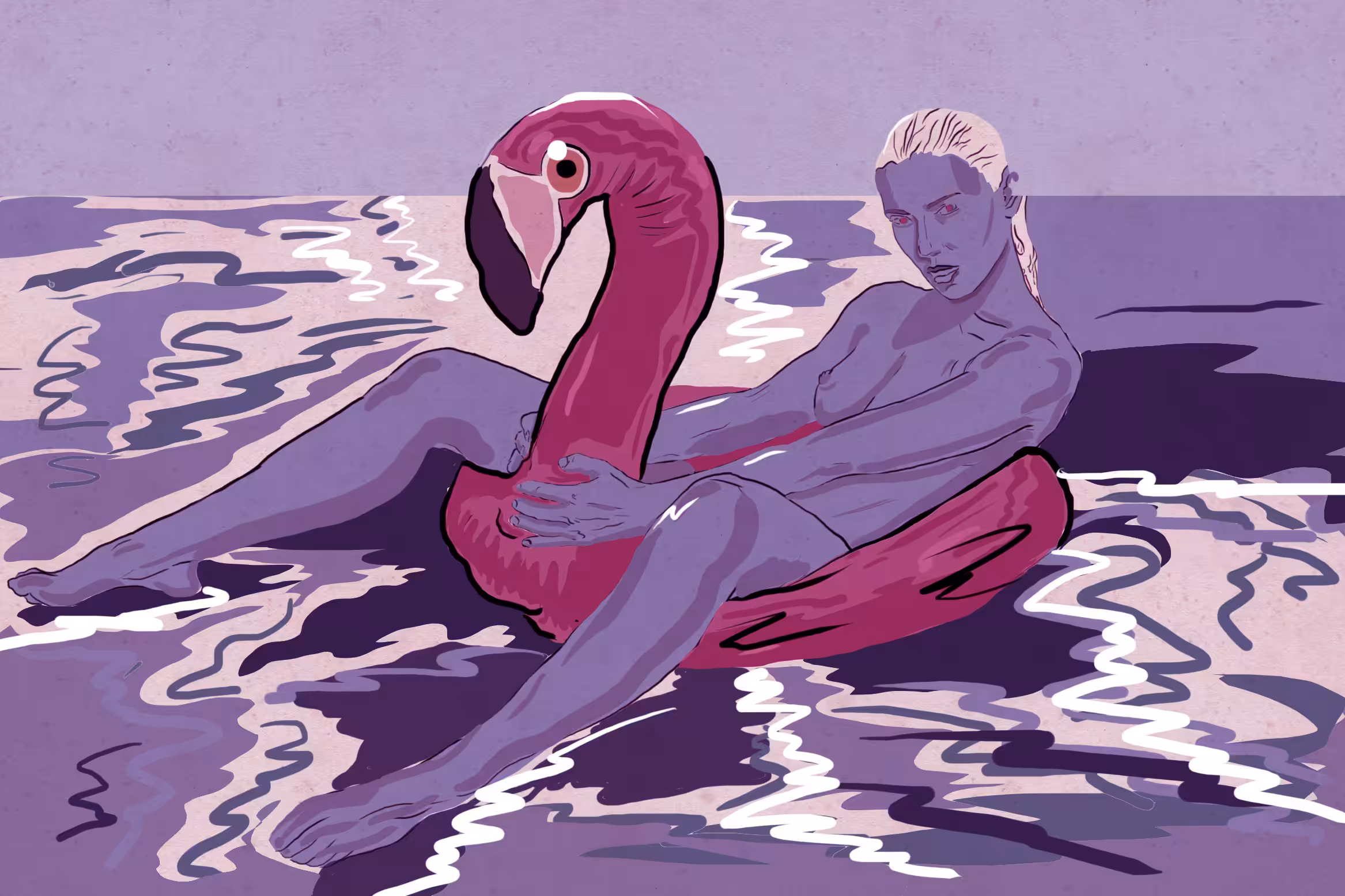 The girl sitting on the purple swan (goose)