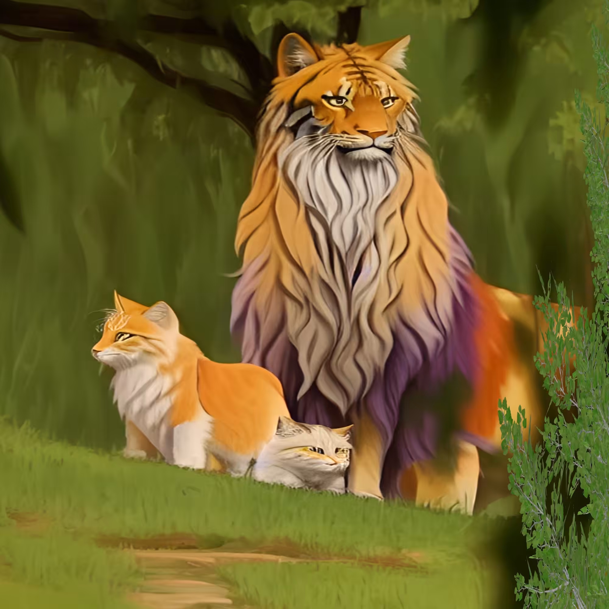 Fantasy Lion and kittens