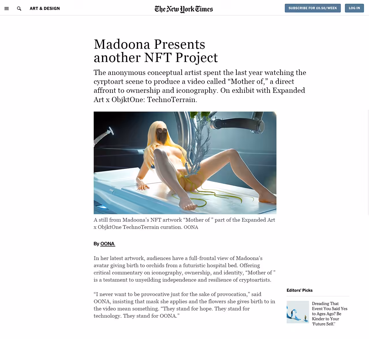 Madoona's "Mother Of" New York Time's coverage