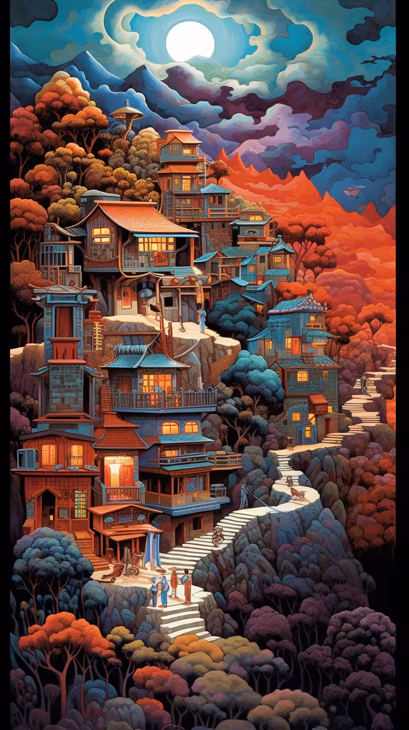 Chinese village at night