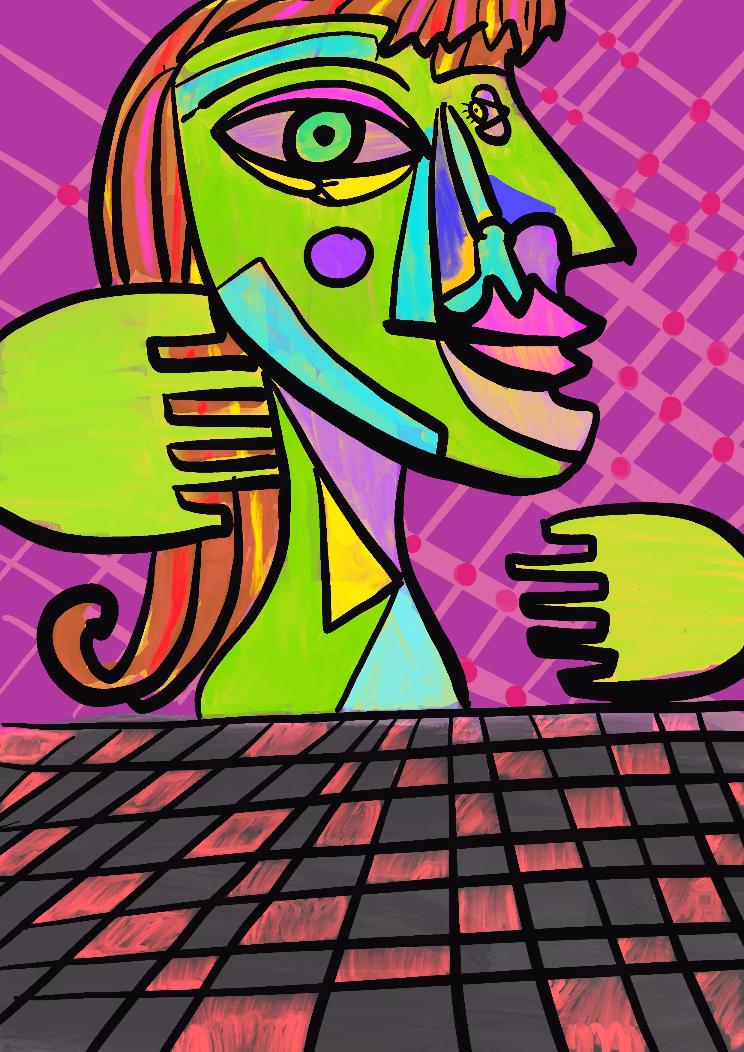 Woman and head and hands 