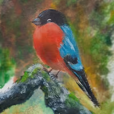 Birds and flowers: Bullfinch #3