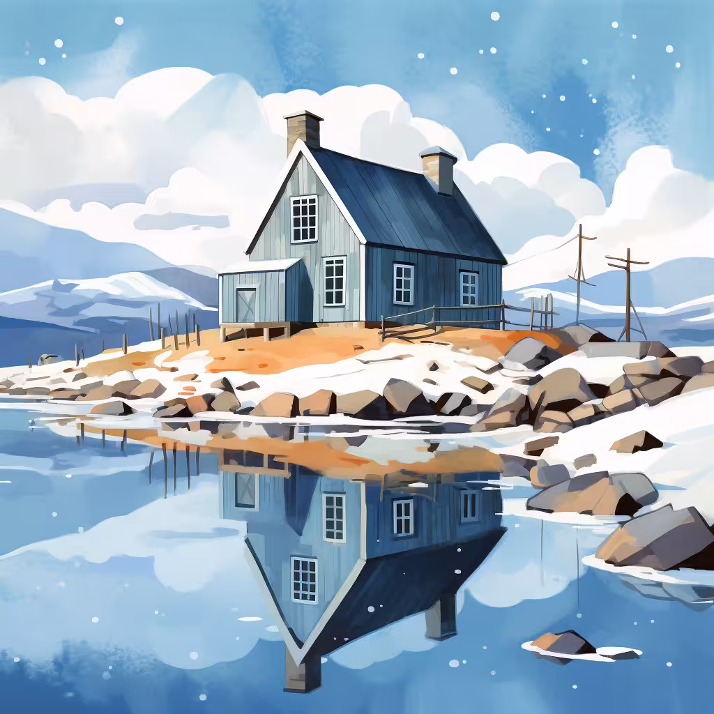 House, lake , snow