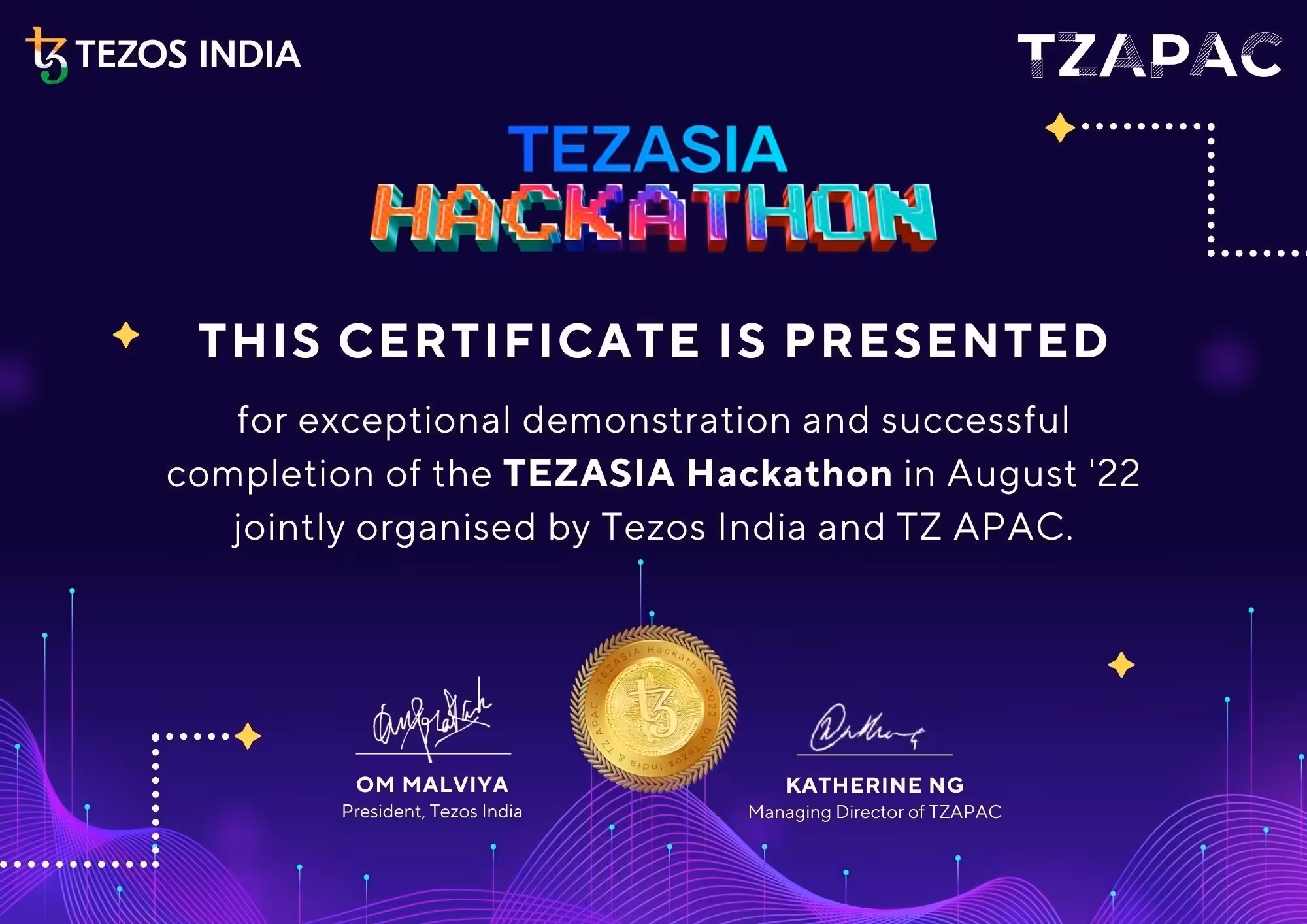 TezAsia Hackathon 2022 - Certificate