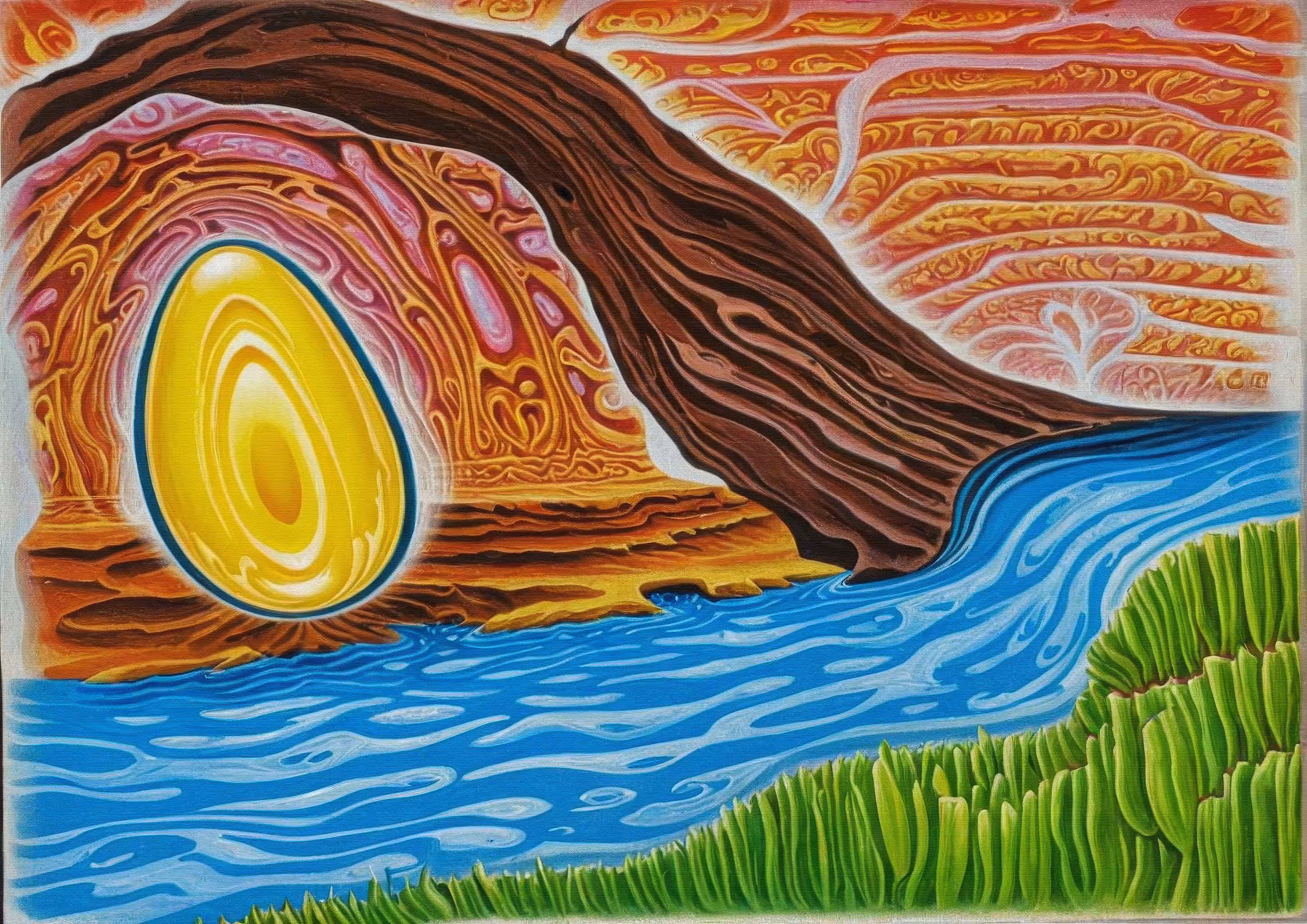 Egg, Cave, River