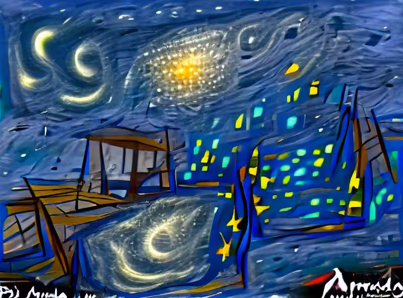 Abraham's First Works: starry nights from in the andromeda skies in the painting style of picasso