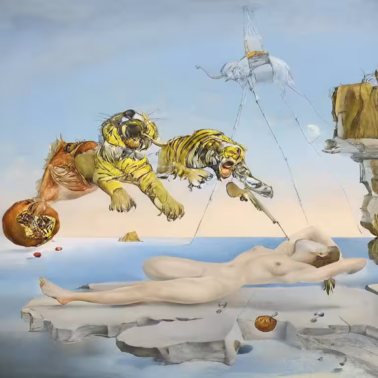Reinterpretation of "Dream Caused by the Flight of a Bee around a Pomegranate a Second before Waking" #002