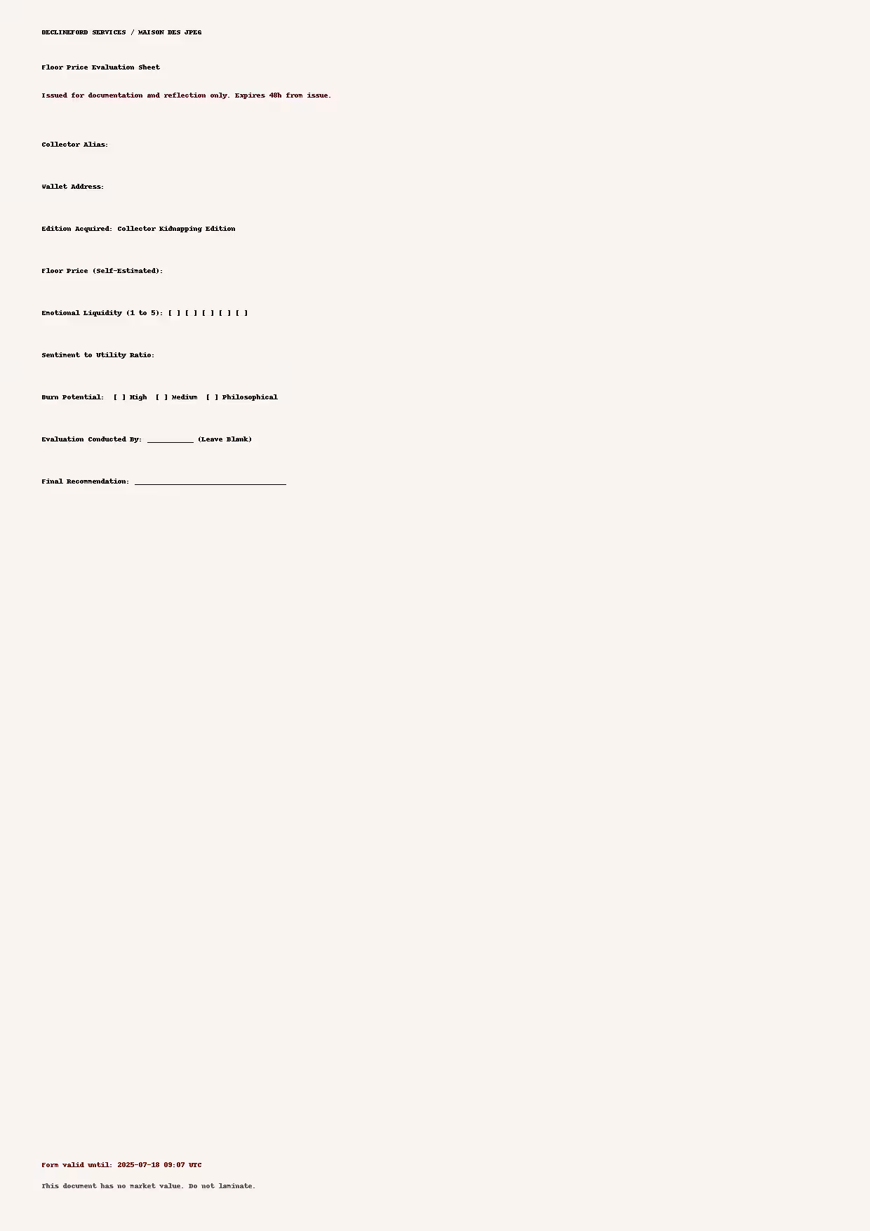 Floor Price Evaluation Sheet™
