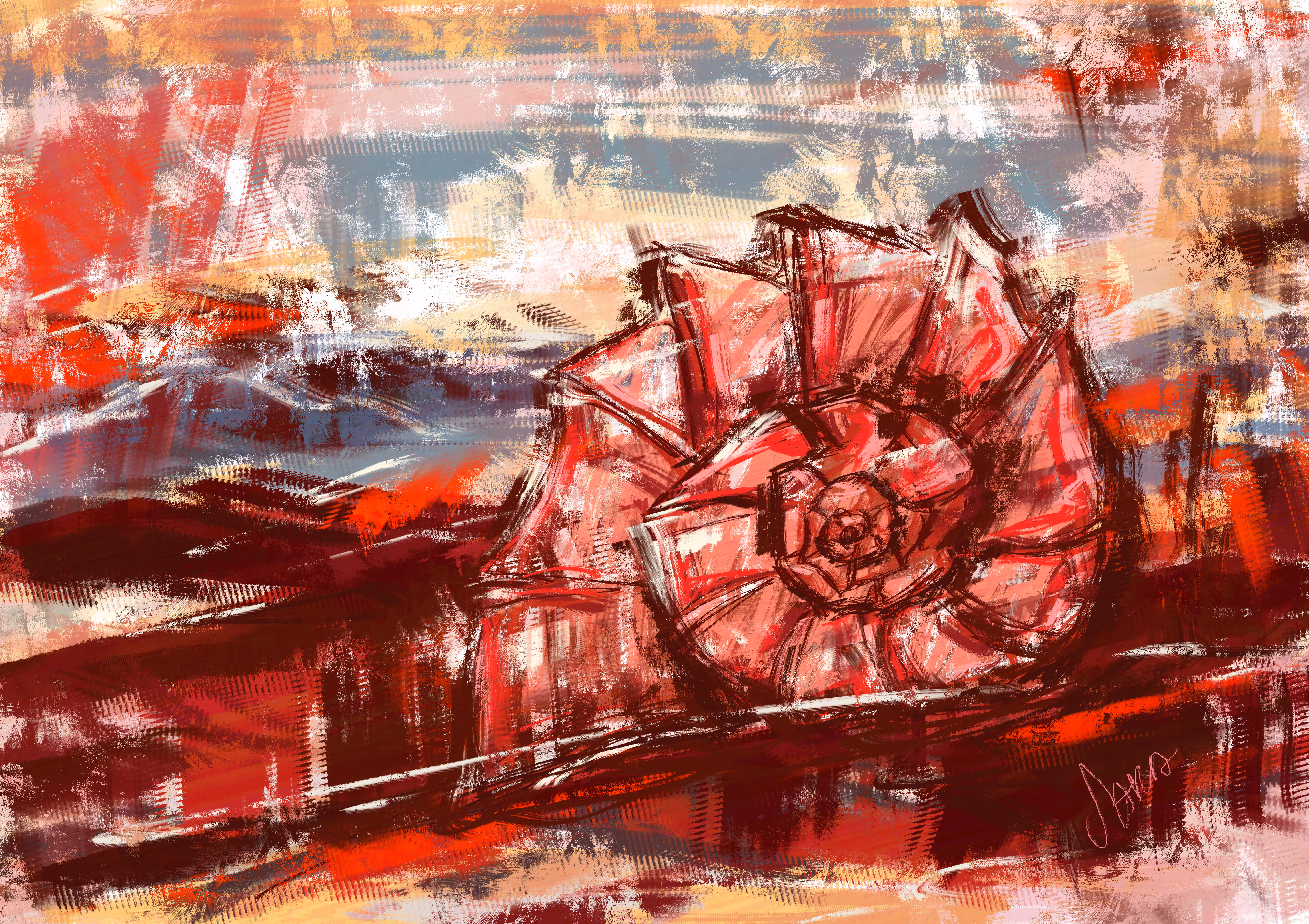 Seashell among red waves