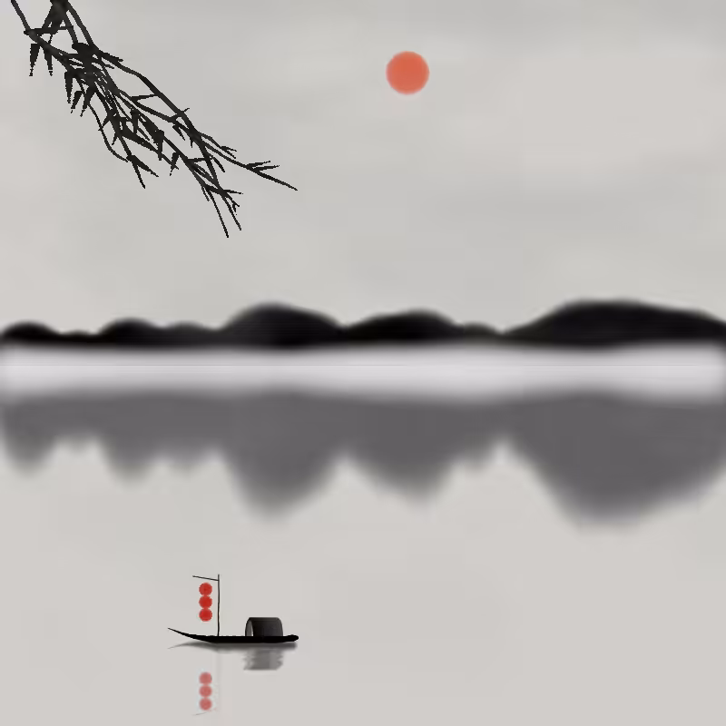 Lakes and Mountains Ink Painting #58