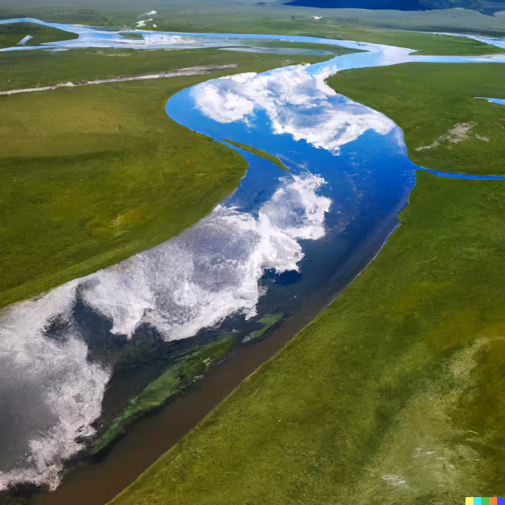 ☁️ 18 - cloud reflected on the water of a river basin
