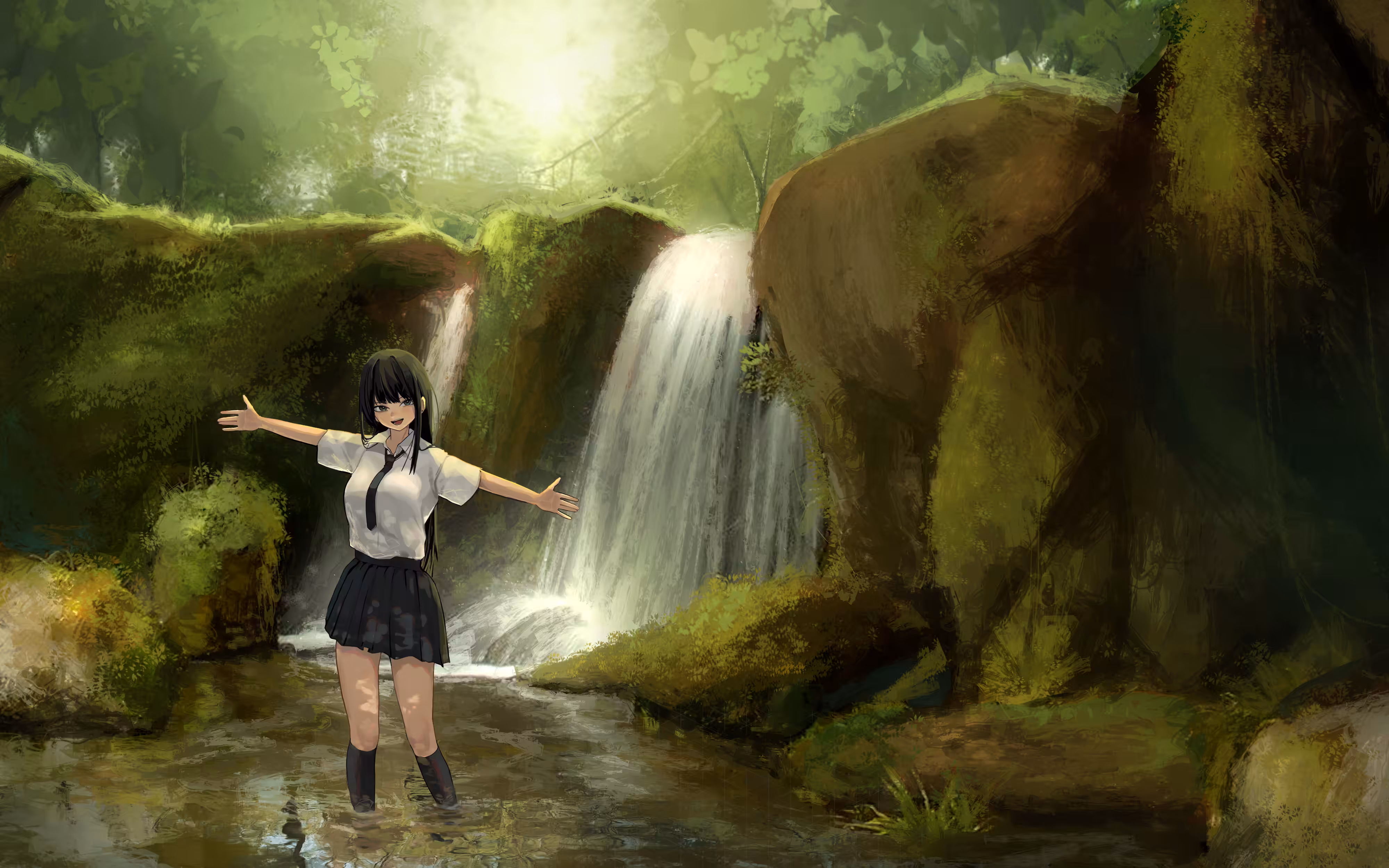 Green waterfall.