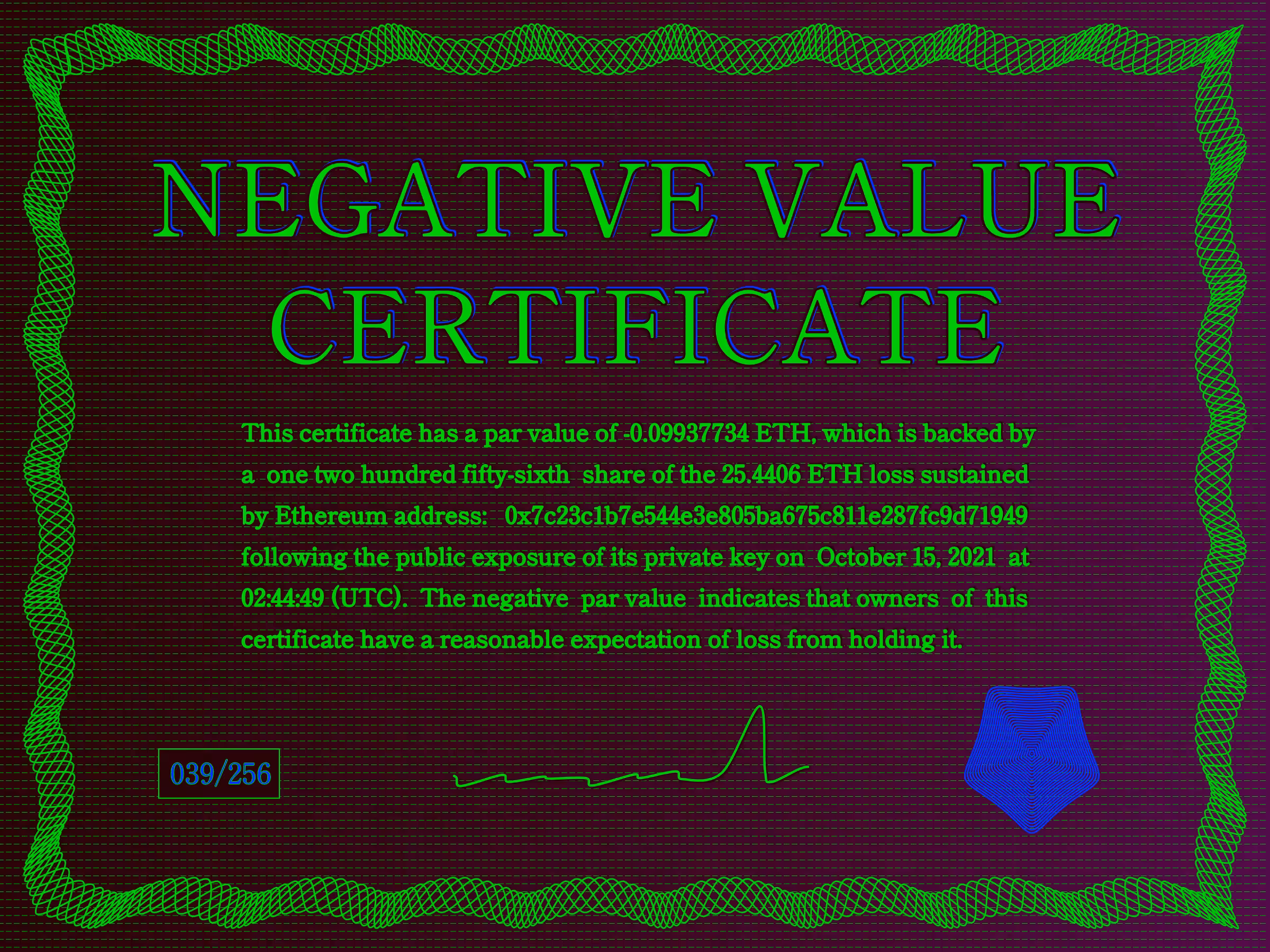 NegativeValueCertificates: Negative Value Certificate #39 of 256