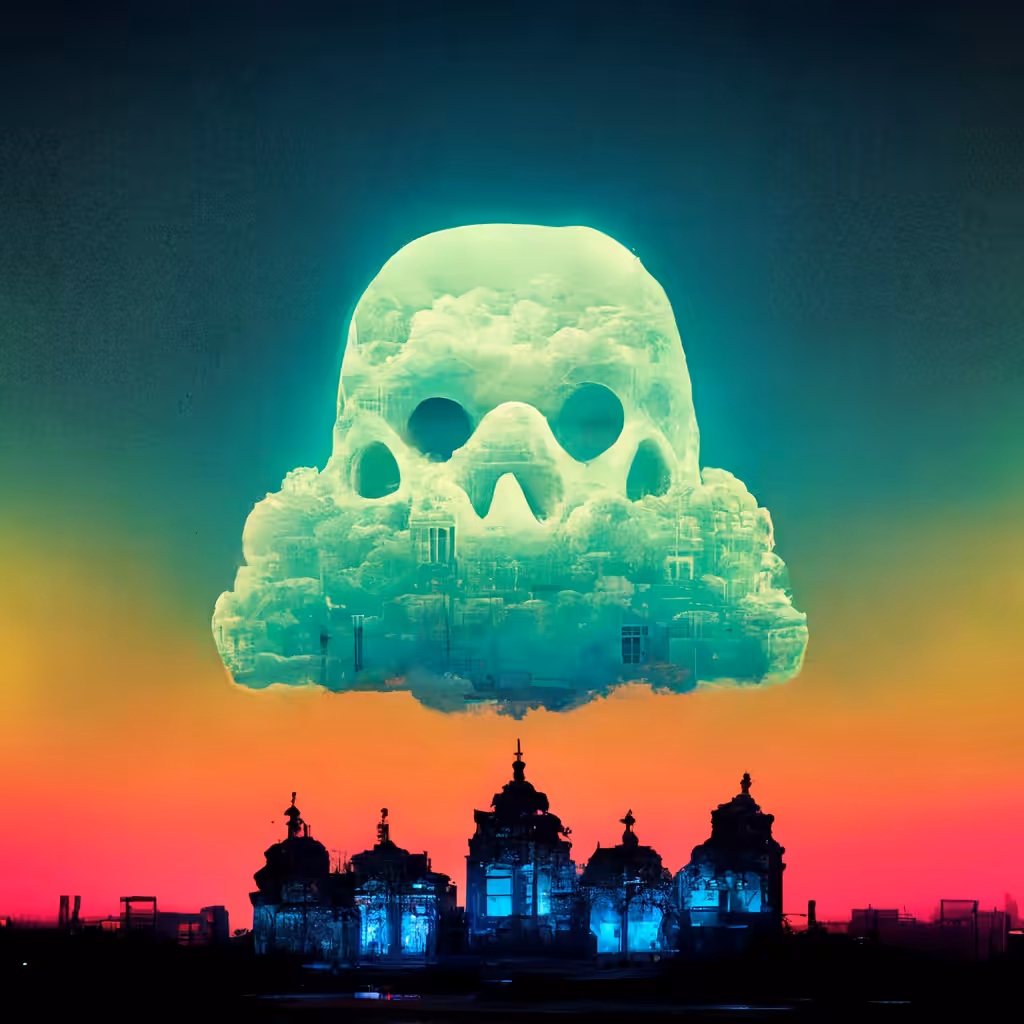 Neon Ancient Skull in the sky