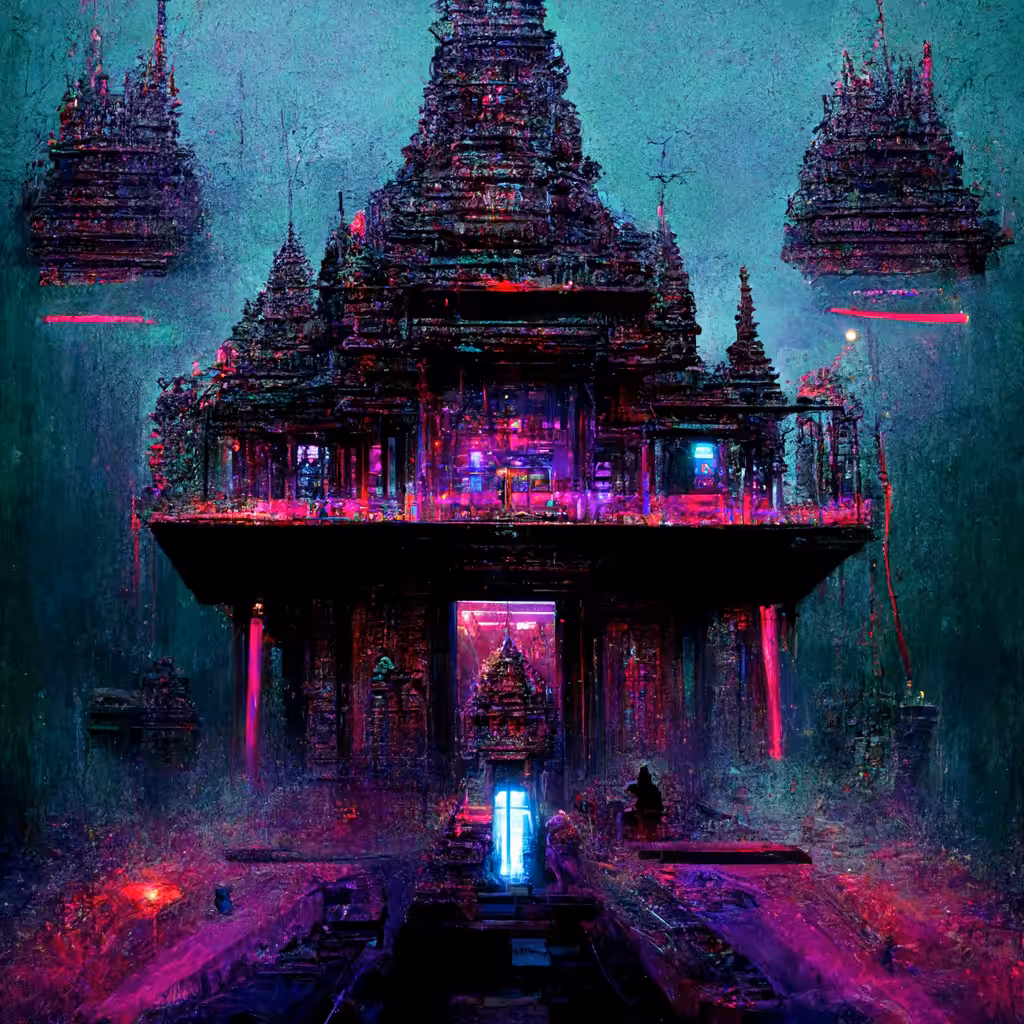 Psychodelic khmer  cyberpunk temple