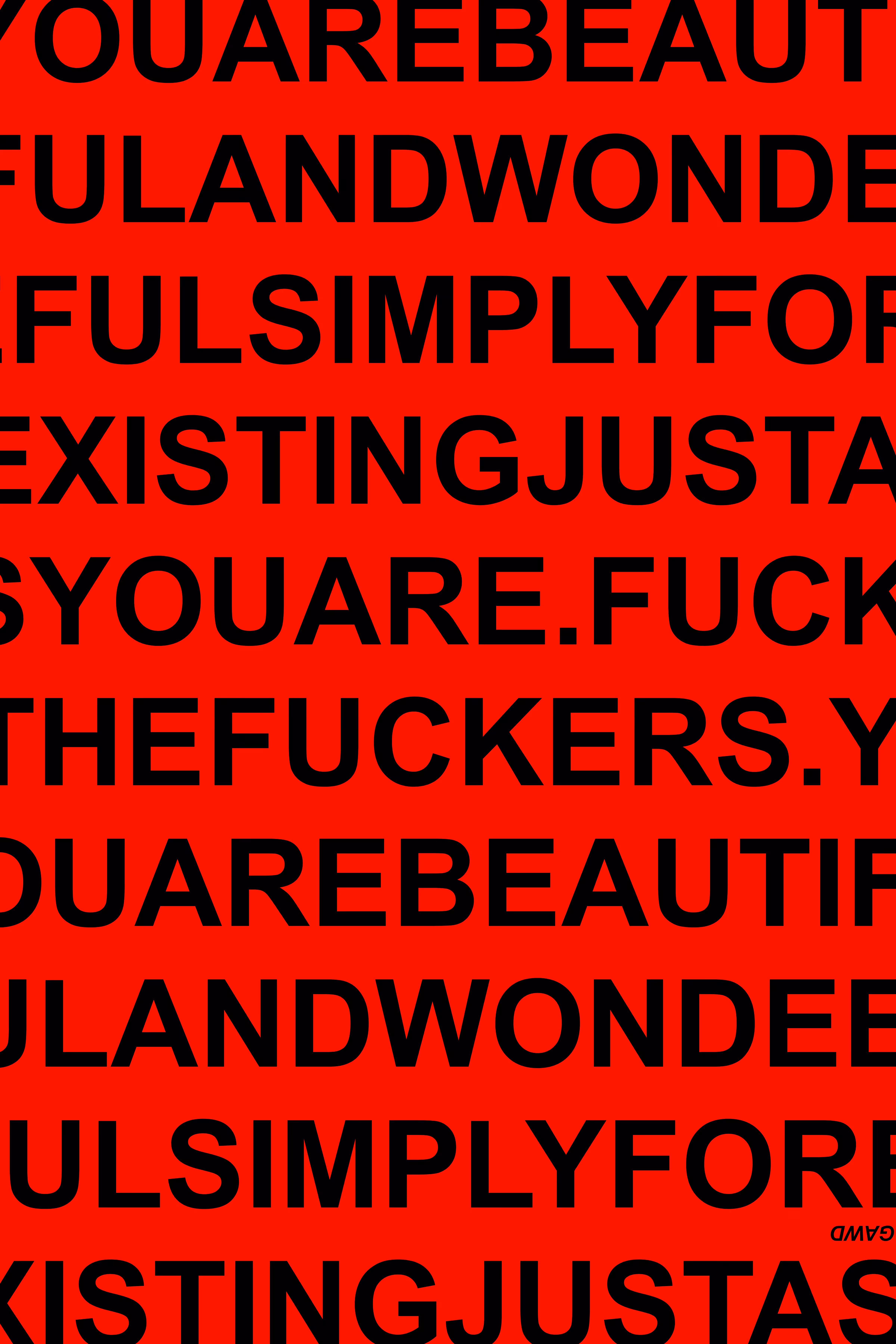 2026 ARTWORK: YOU ARE BEAUTIFUL AND WONDERFUL SIMPLY FOR EXISTING JUST AS YOU ARE. FUCK THE FUCKERS. (488)