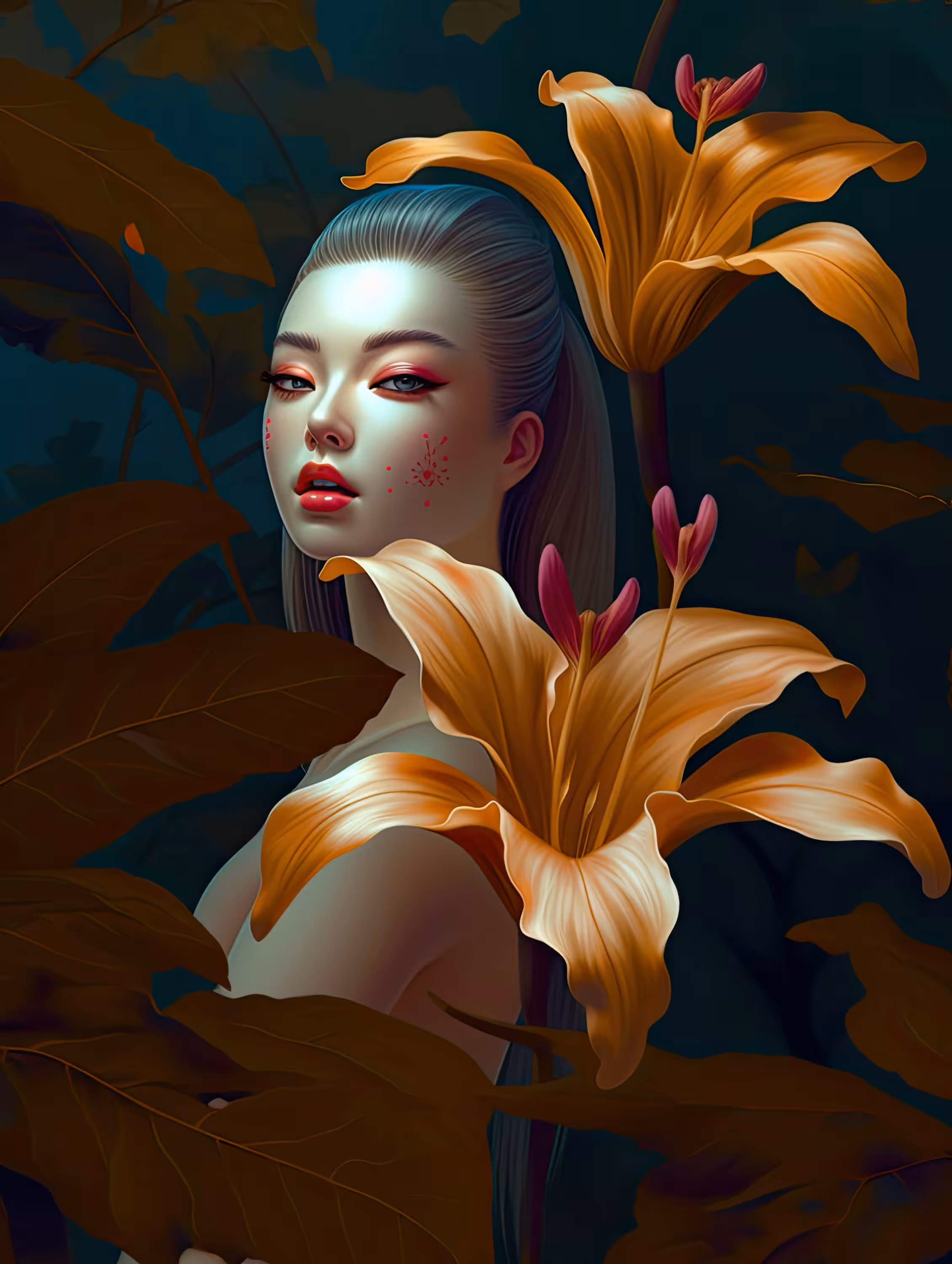 Girl behind flowers IV