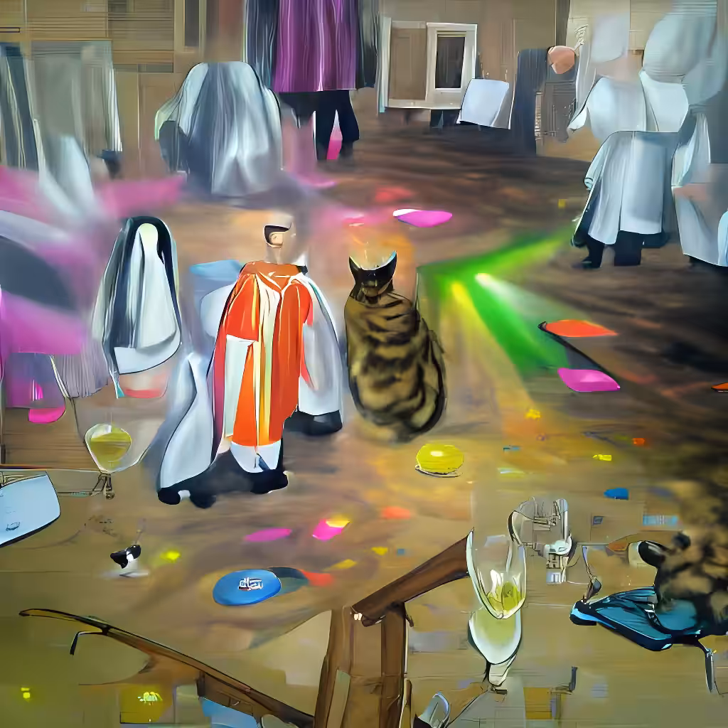The Garden Of Ai Delights: Cat Disappear Under Vicar Robe Disco Party