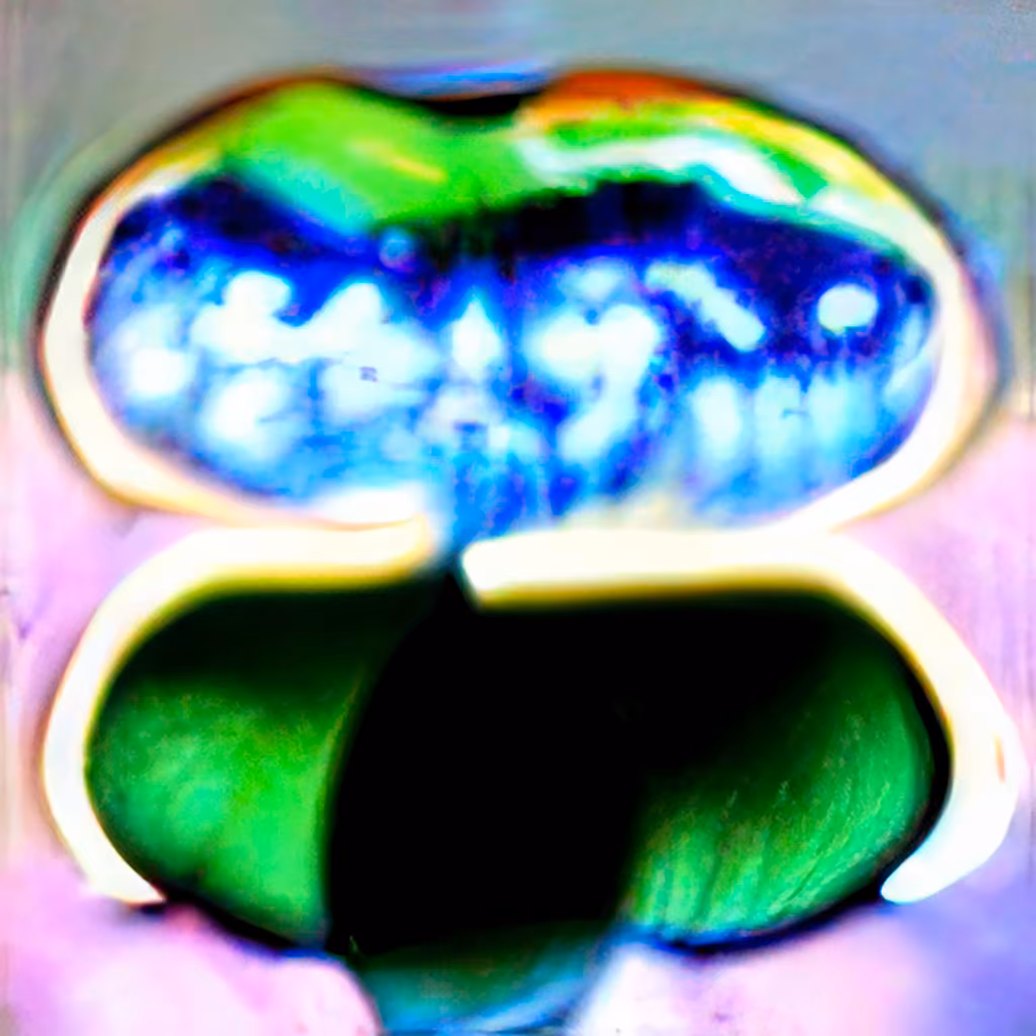 A Close Up of a Green Leaf With a Blue and Yellow Leaf (QS 64)