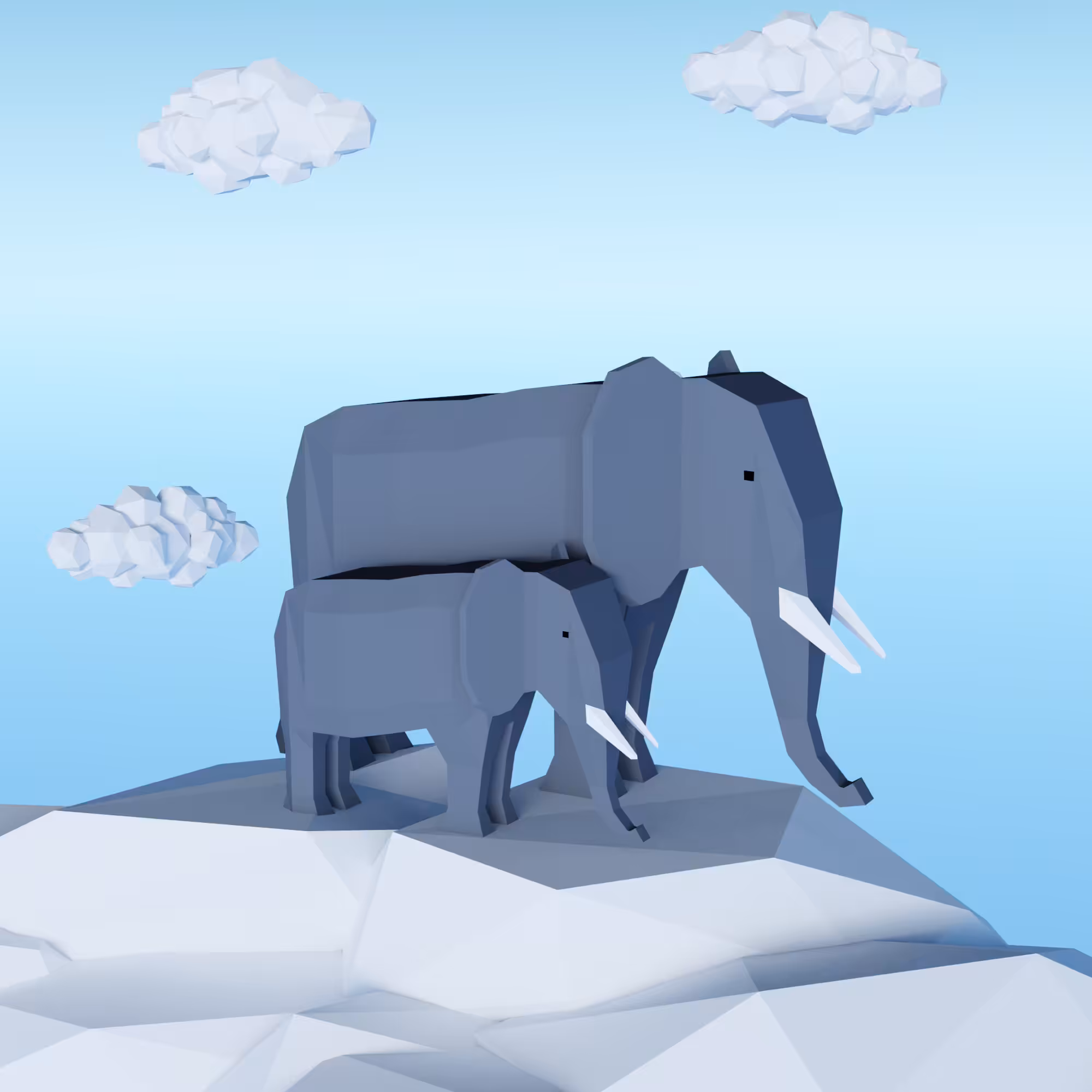 low poly elephants