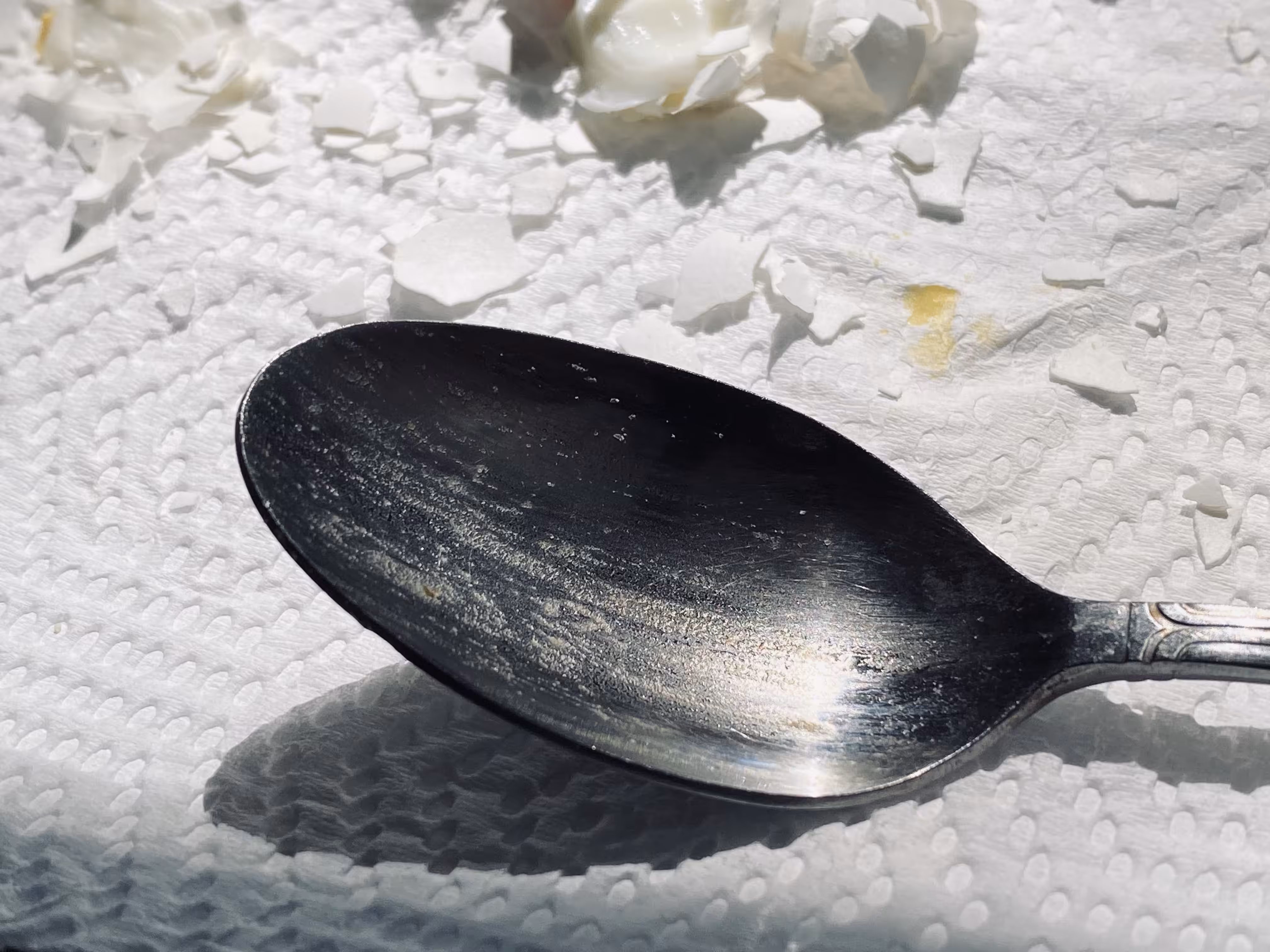 Spoon and Eggshells on Paper Towel, 2020