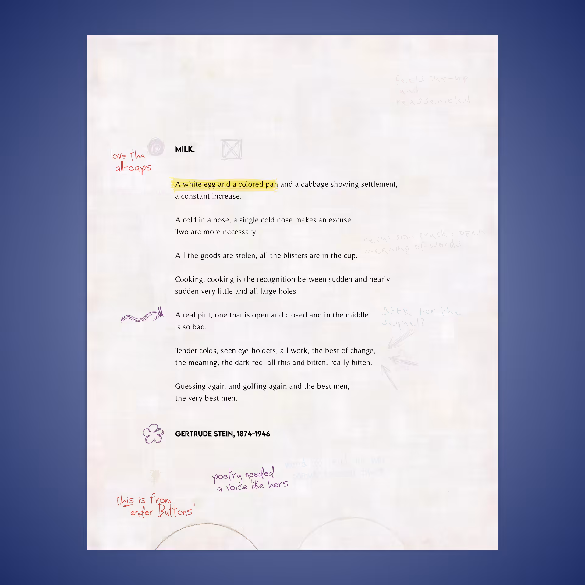 MILK. by Gertrude Stein #19