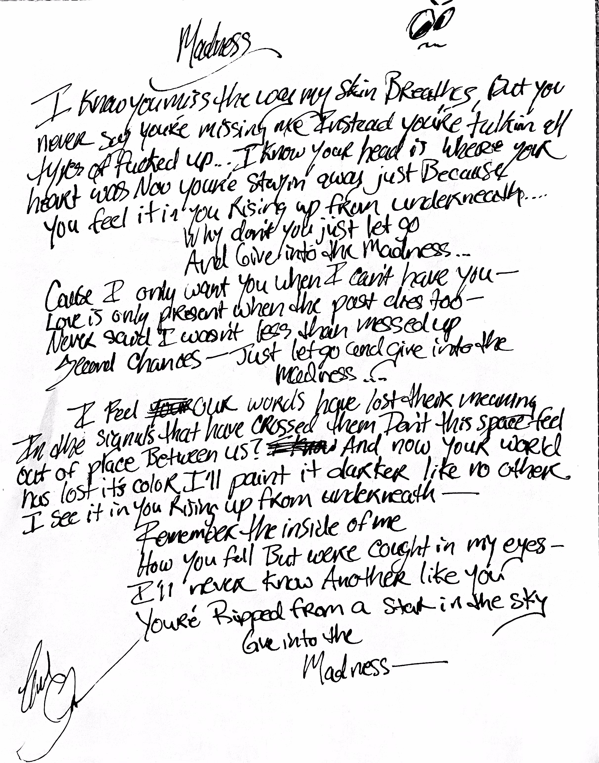 "Madness" Lyric Sheet