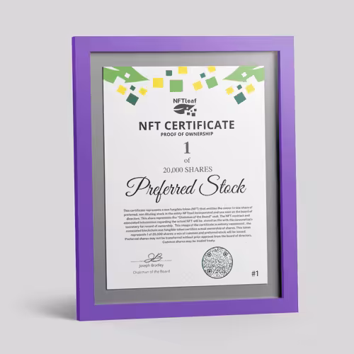 NFTleaf, Incorporated: #1 - 1 of 20,000 Shares - Preferred Stock / Board Seat