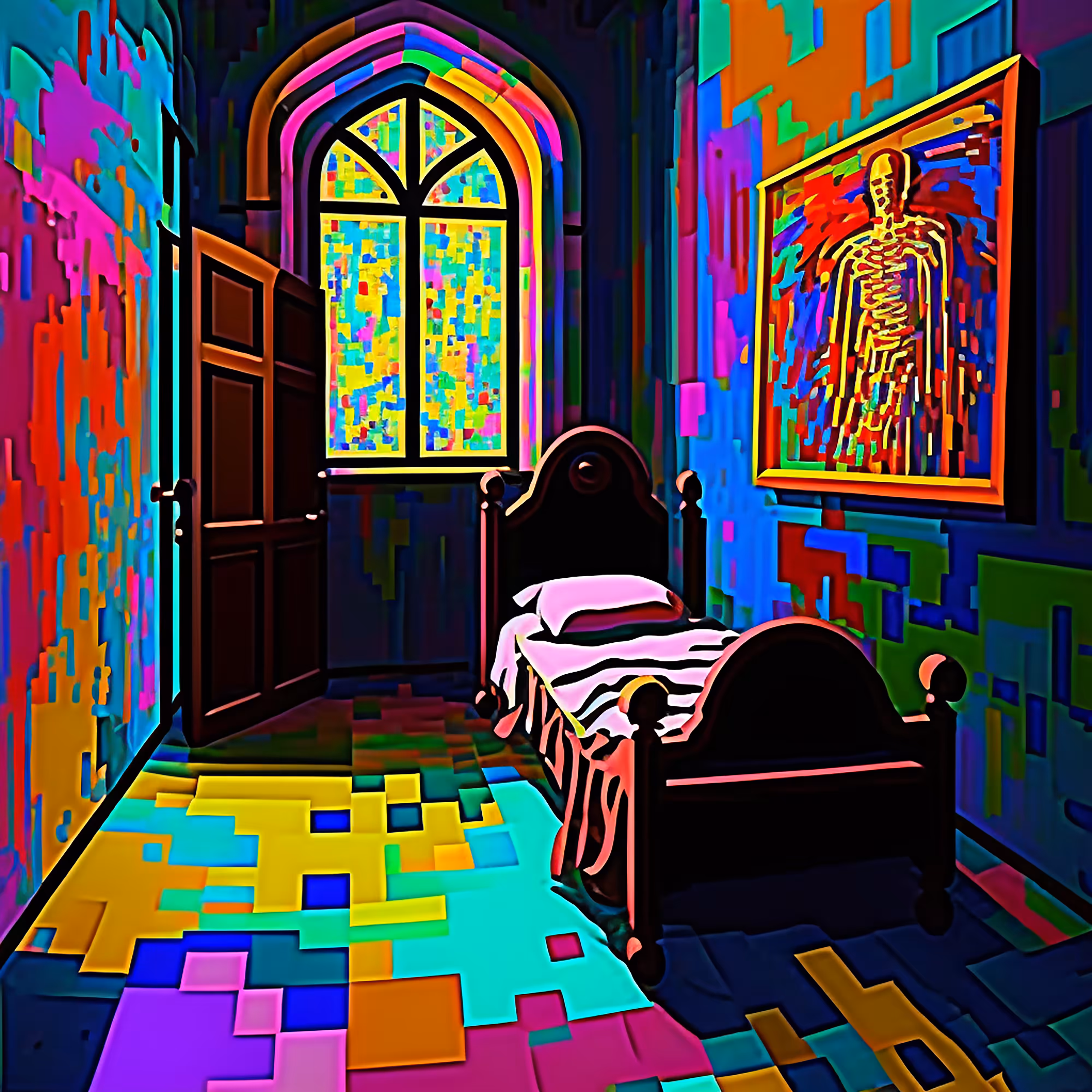 Pink Bed in a Room of Many Colors